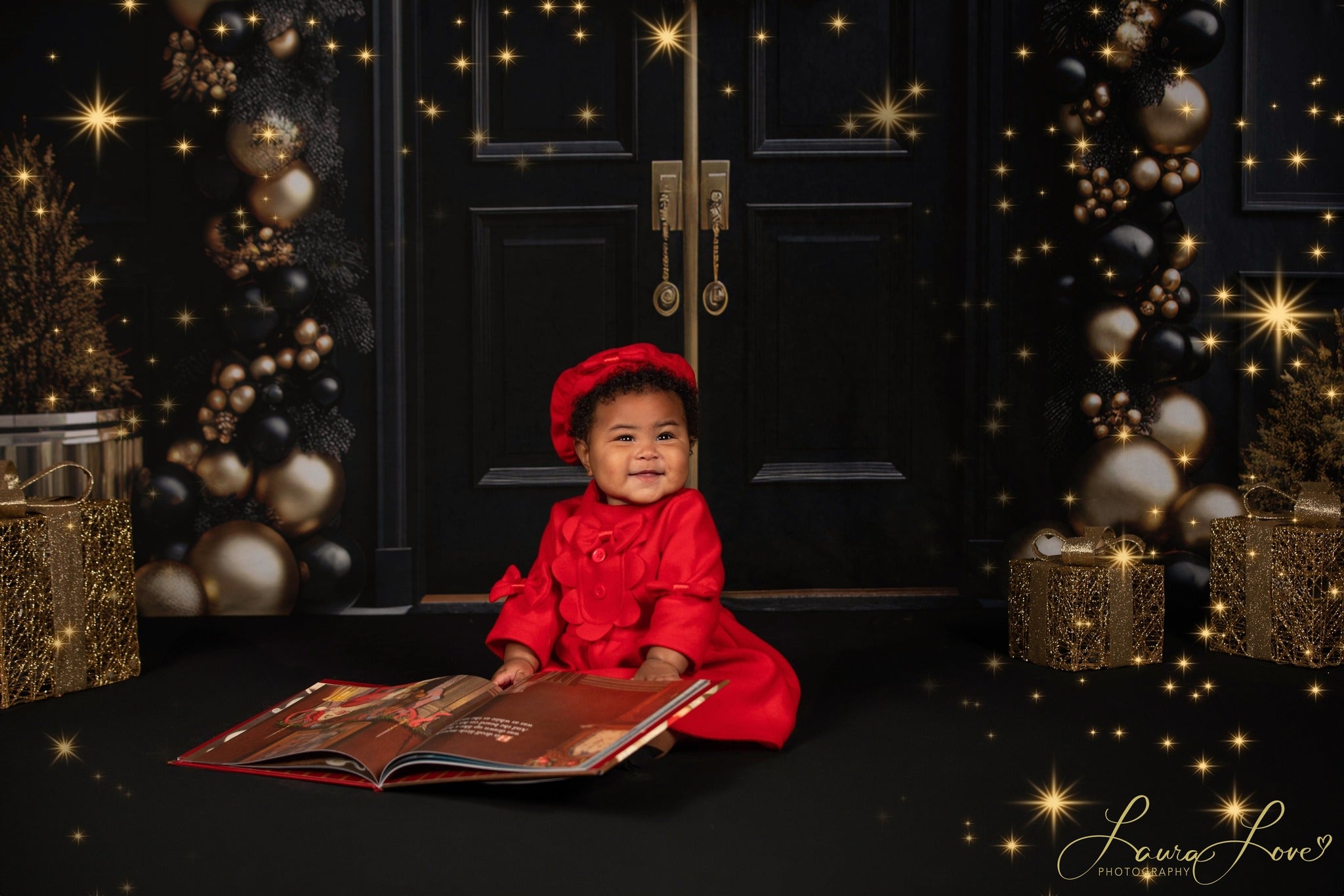 Kate Élégant Noir Or Noël Porte Toile de fond conçue par Mandy Ringe - Kate Backdrop FR