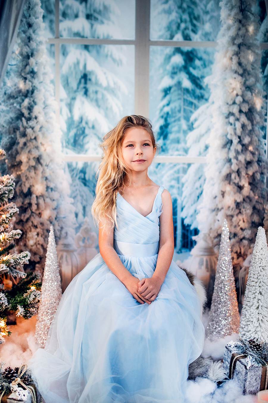 Kate Hiver Sapin de Noël Fenêtre Lumière Toile de fond conçue par Emetselch - Kate Backdrop FR