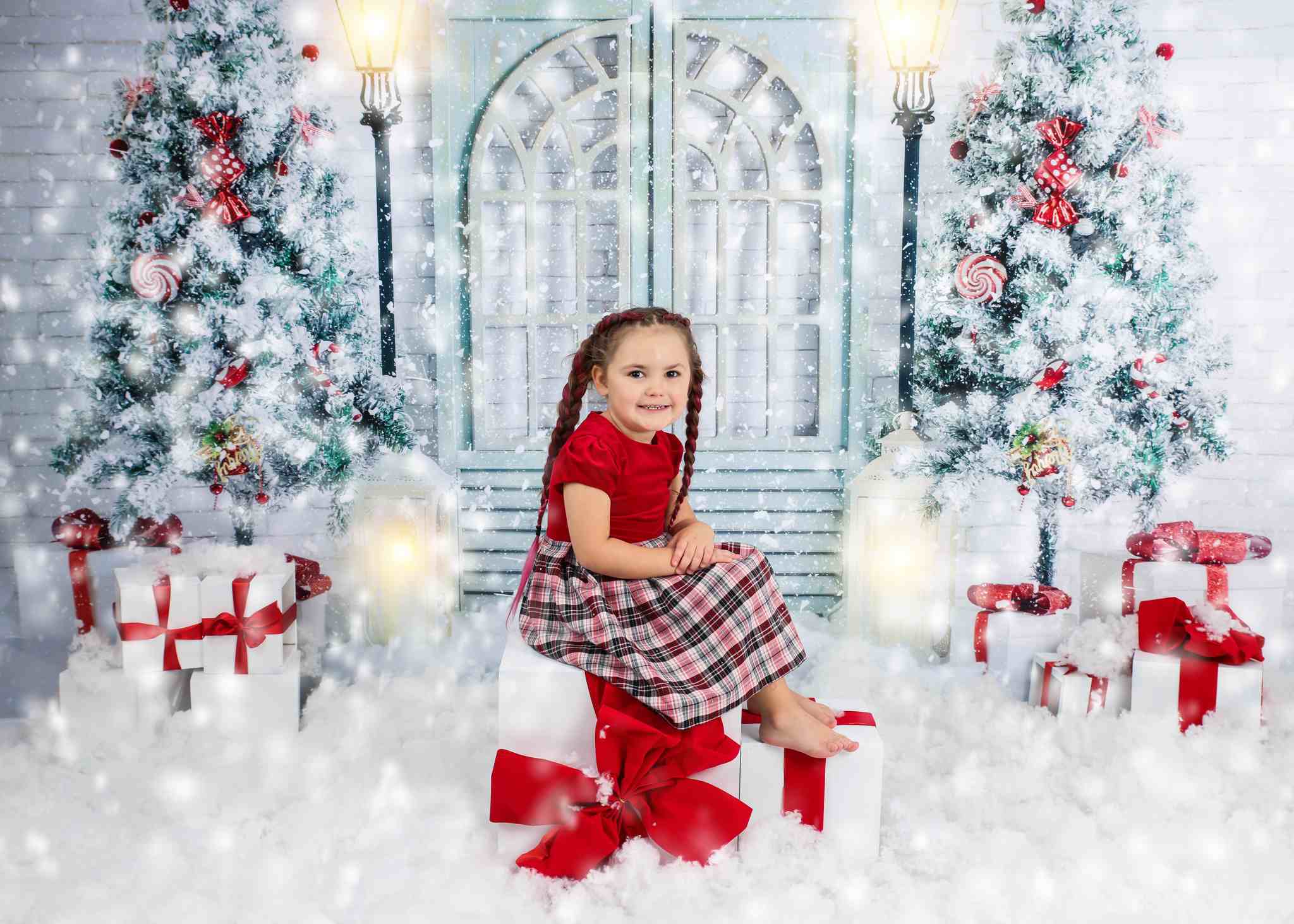 Kate Arbres Neige Noël Lampadaire Toile de fond conçue par Uta Mueller Photographie - Kate Backdrop FR