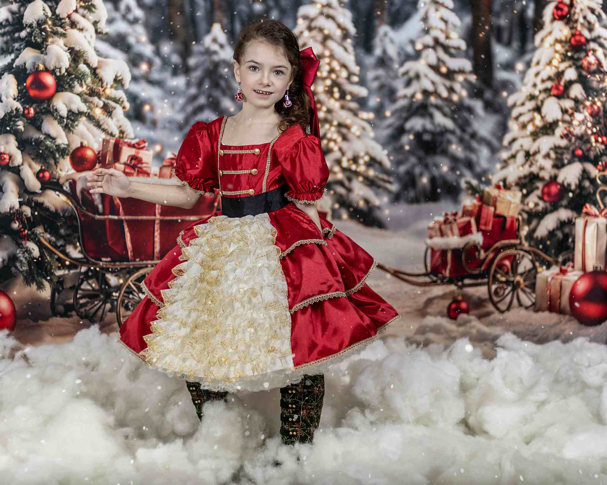 Kate Sapin de Noël Extérieur Neige Cadeaux Toile de fond pour la photographie