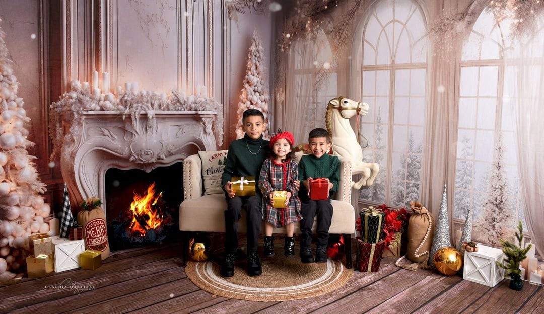 Kate Blanc Élégant Noël Cheminée Ensemble de chambre (8pix8pi&10pix8pi&8pix10pi) - Kate Backdrop FR