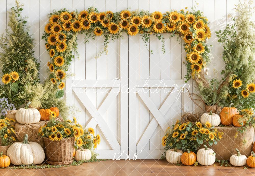 Kate Automne Tournesols Citrouilles Porte Toile de fond en Laine conçue par Emetselch