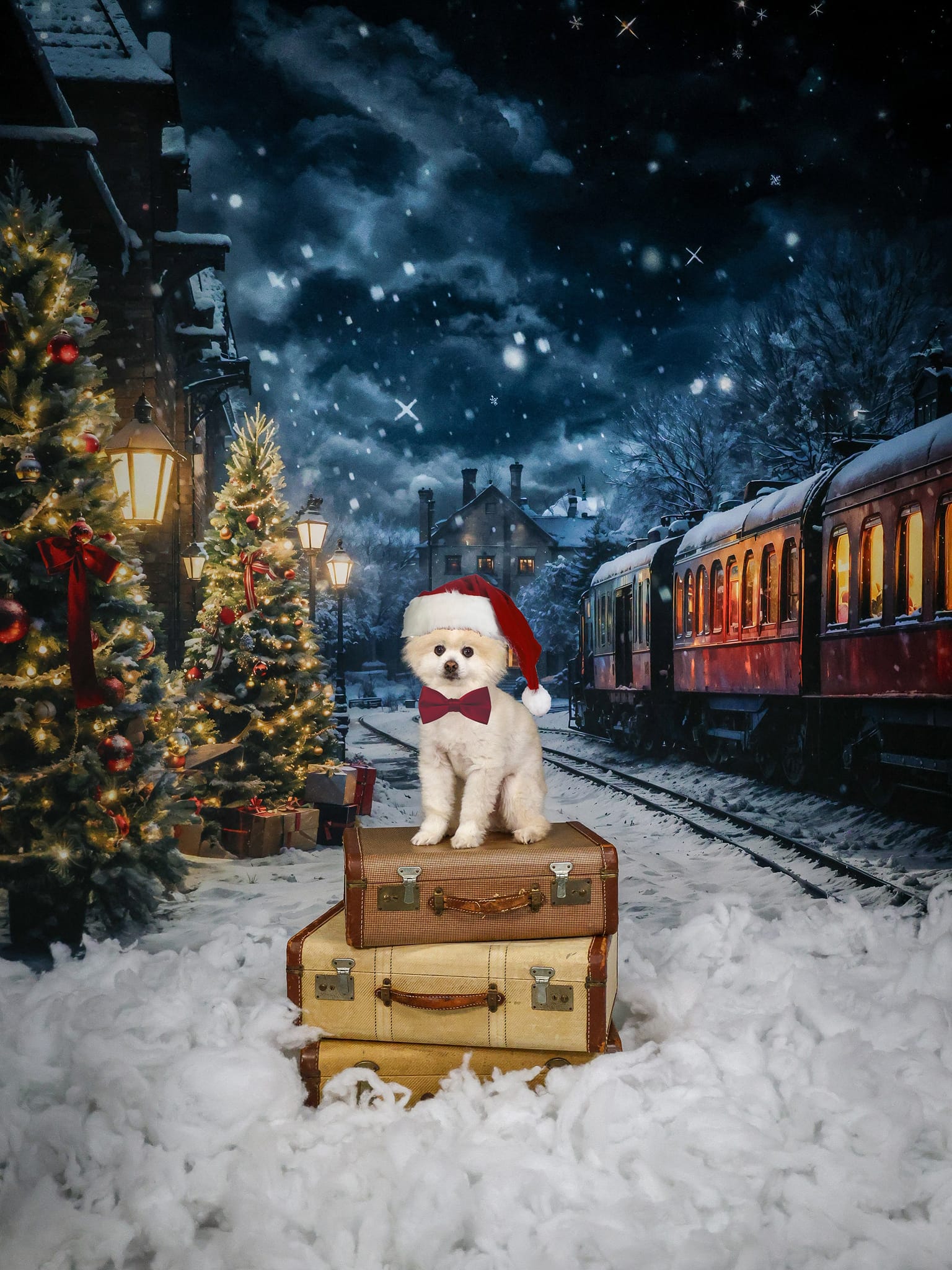 Kate Hiver Noël Arbre Train Toile de fond conçue par Emetselch - Kate Backdrop FR