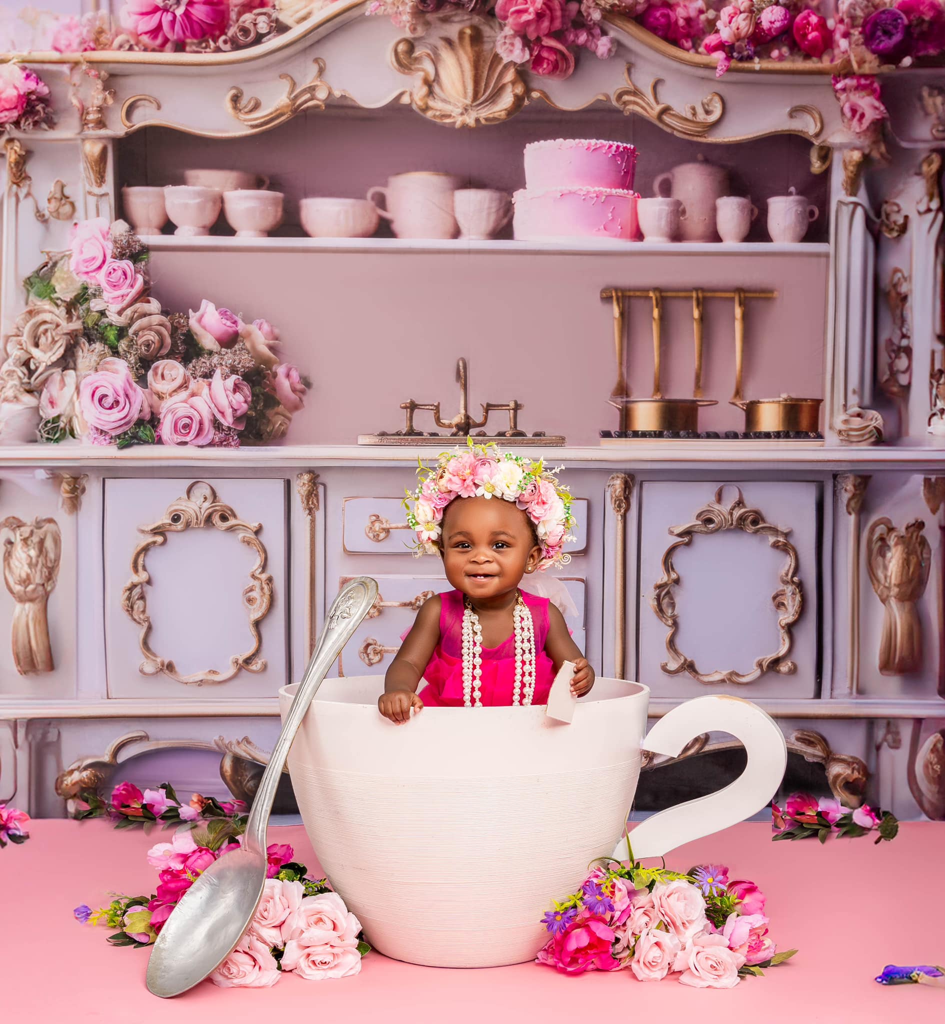 Kate Saint-Valentin Maison de poupées Cuisine Toile de fond conçue par Mini MakeBelieve - Kate Backdrop FR