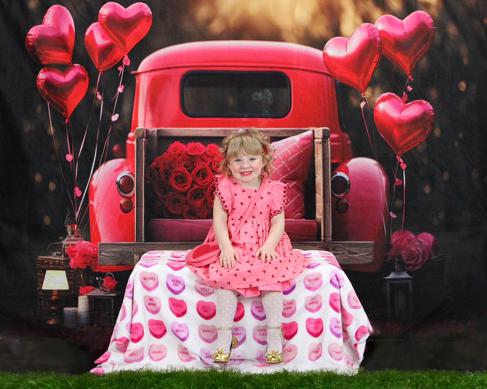 Kate Saint Valentin Amour Rouge Ballons Camion Toile de fond conçue par Chain Photographie - Kate Backdrop FR