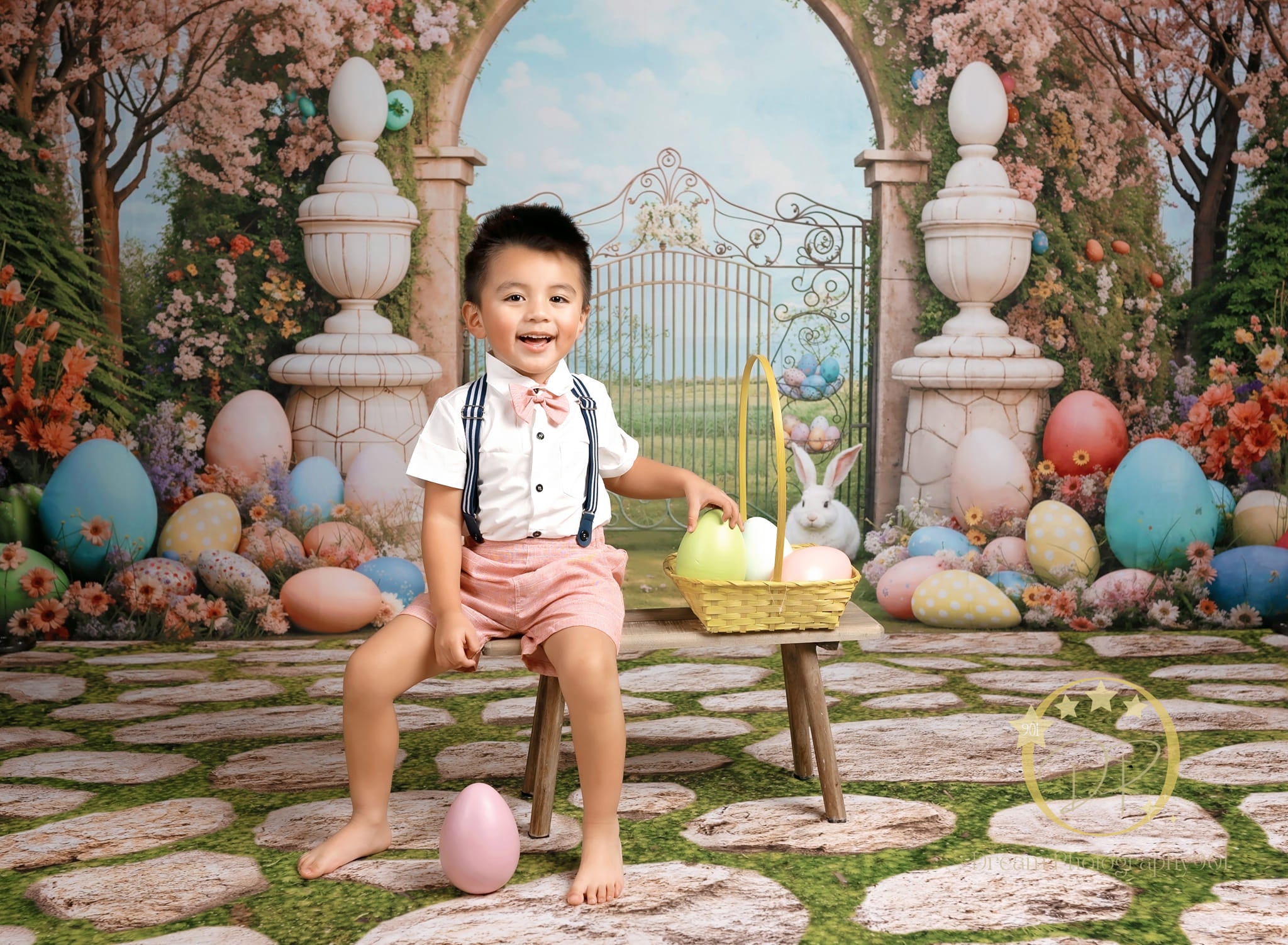 Kate Pâques Lapin Coloré Arche de fleurs Toile de fond conçue par Chain Photographie - Kate Backdrop FR