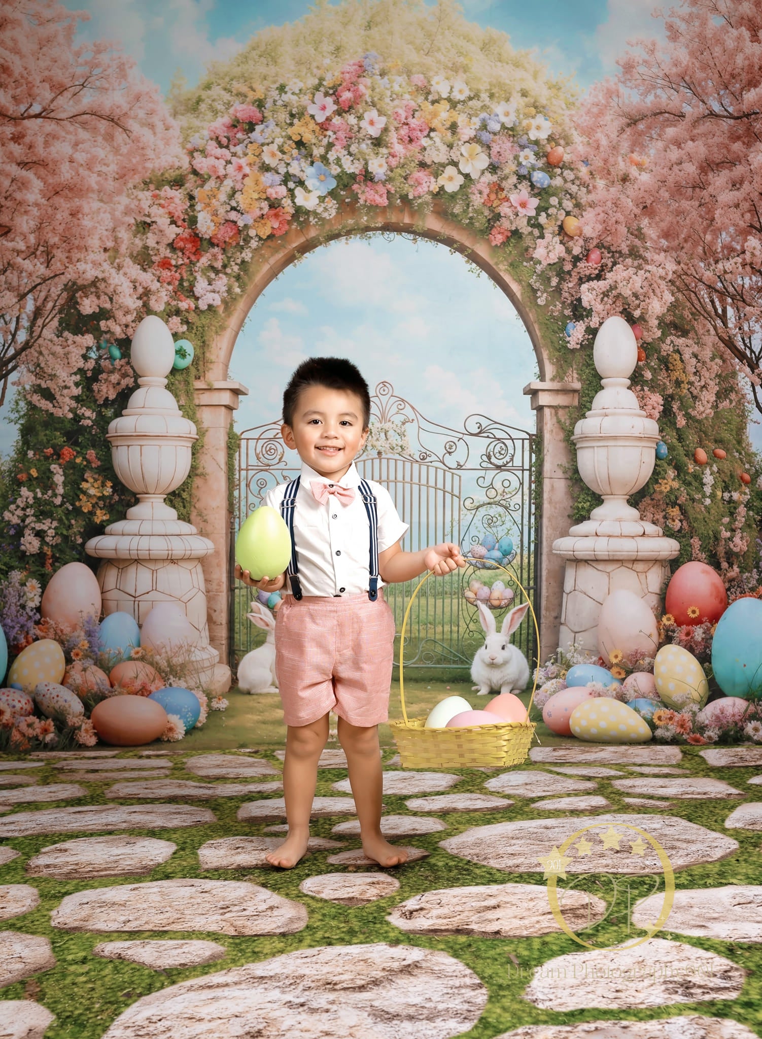 Kate Pâques Lapin Coloré Arche de fleurs Toile de fond conçue par Chain Photographie - Kate Backdrop FR