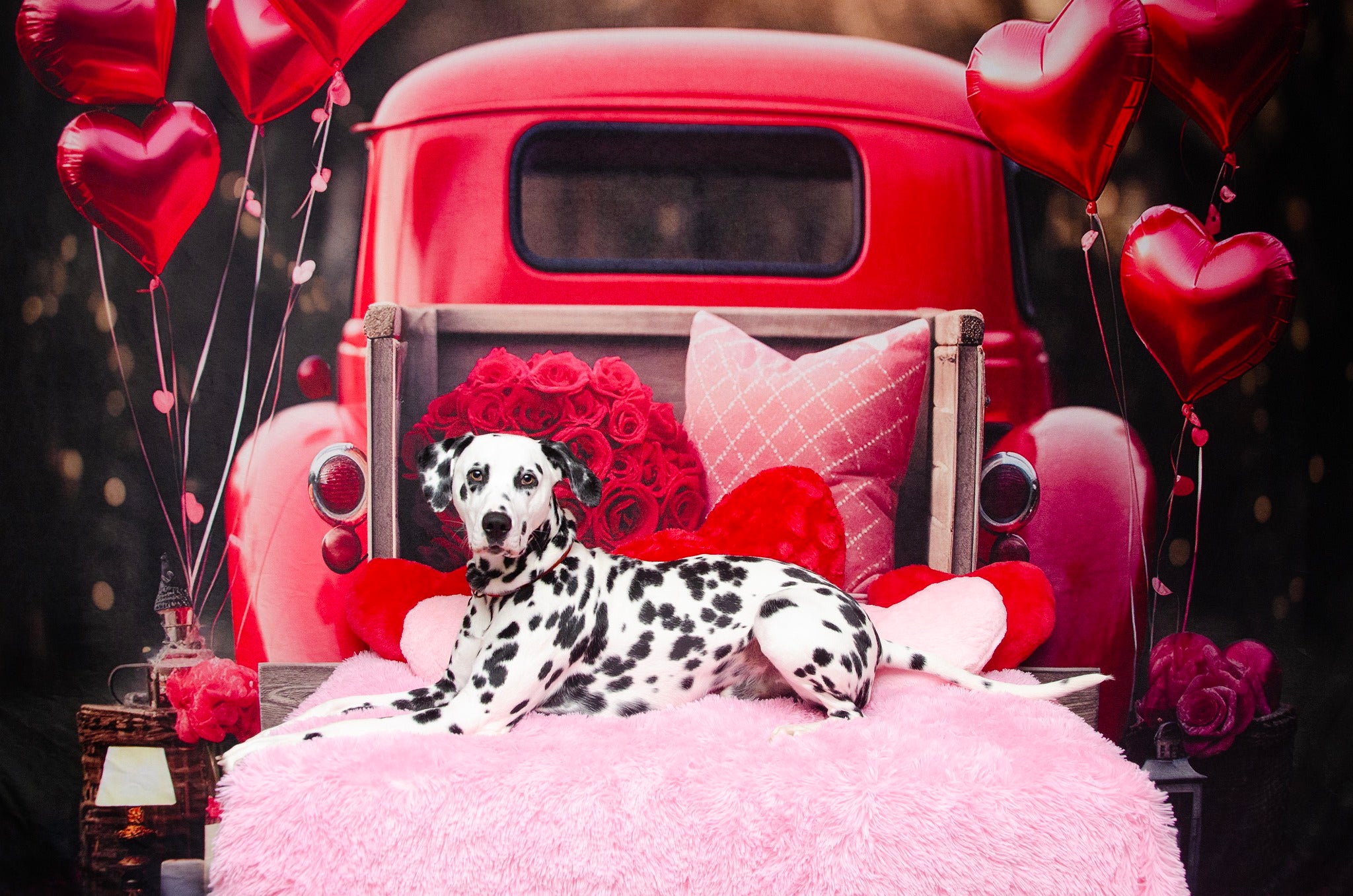 Kate Saint Valentin Amour Rouge Ballons Camion Toile de fond conçue par Chain Photographie - Kate Backdrop FR