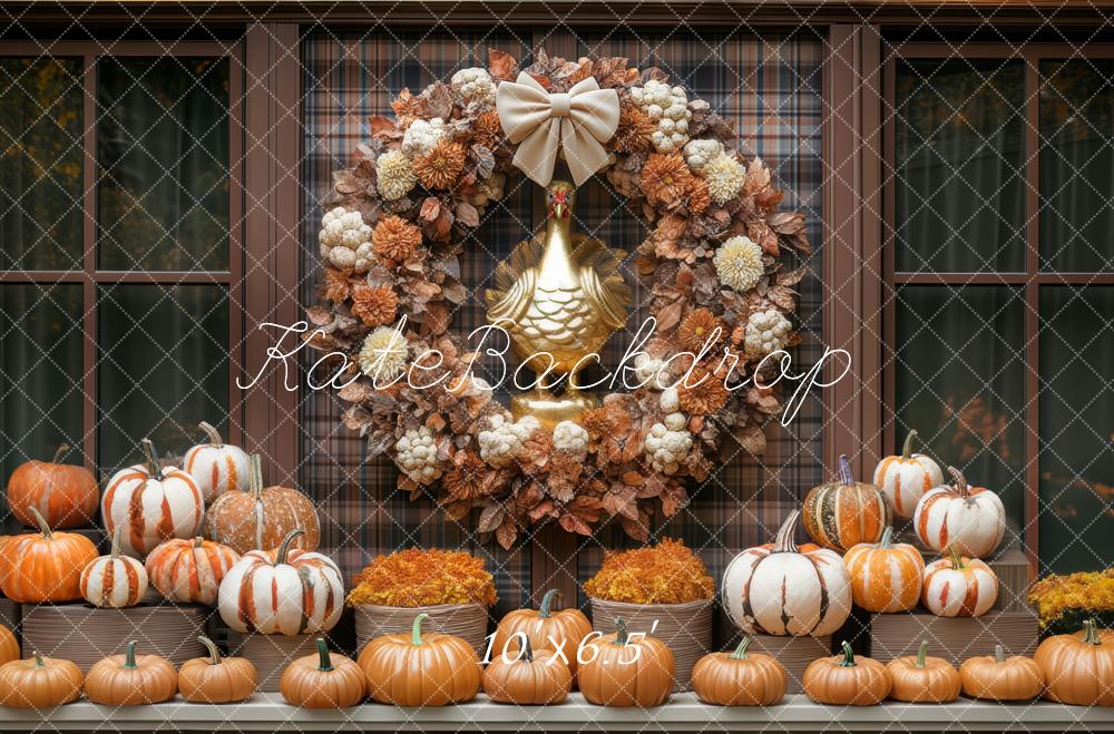 Kate Automne Citrouilles Couronne Fenêtre Toile de fond conçue par Mini MakeBelieve - Kate Backdrop FR