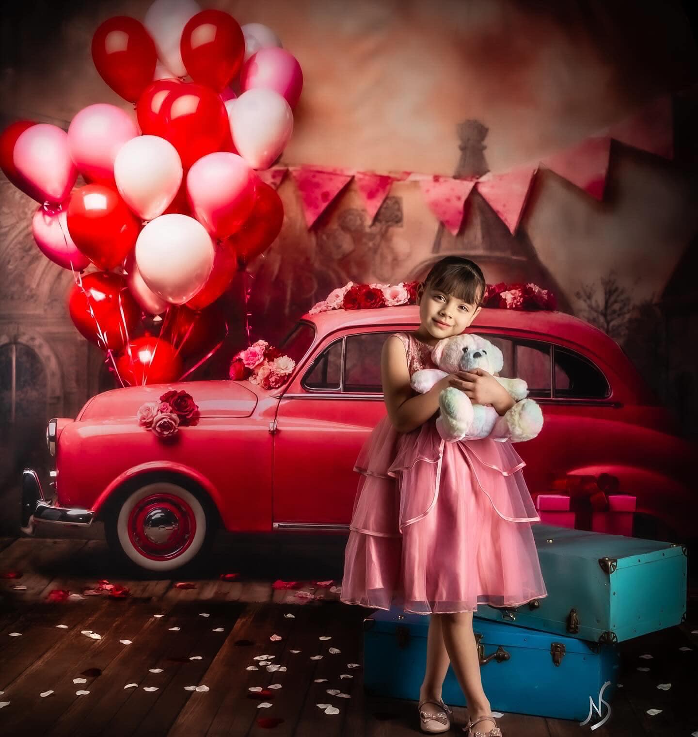Kate Saint Valentin Voiture rouge Ballons Toile de fond conçue par Emetselch - Kate Backdrop FR