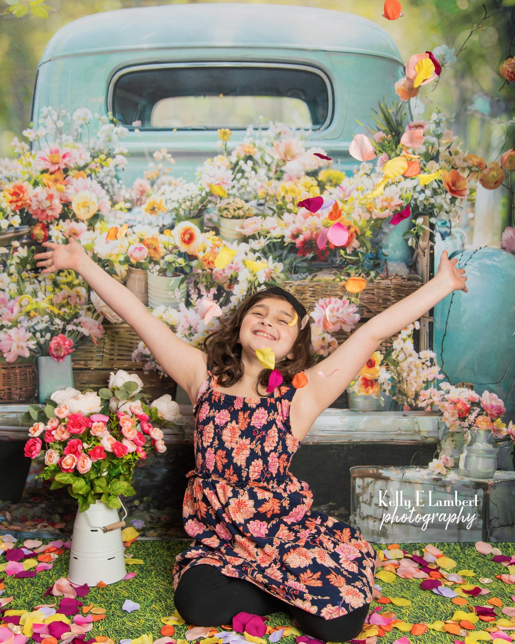 Kate Printemps Vert Forêt Camion Fleurs Toile de fond conçue par Emetselch - Kate Backdrop FR