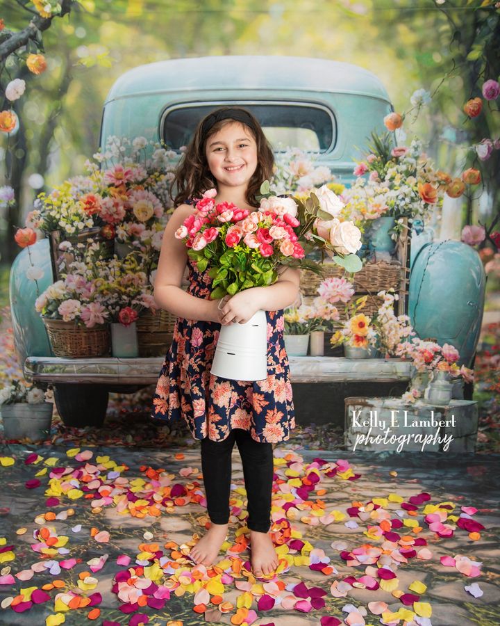 Kate Printemps Vert Forêt Camion Fleurs Toile de fond conçue par Emetselch - Kate Backdrop FR