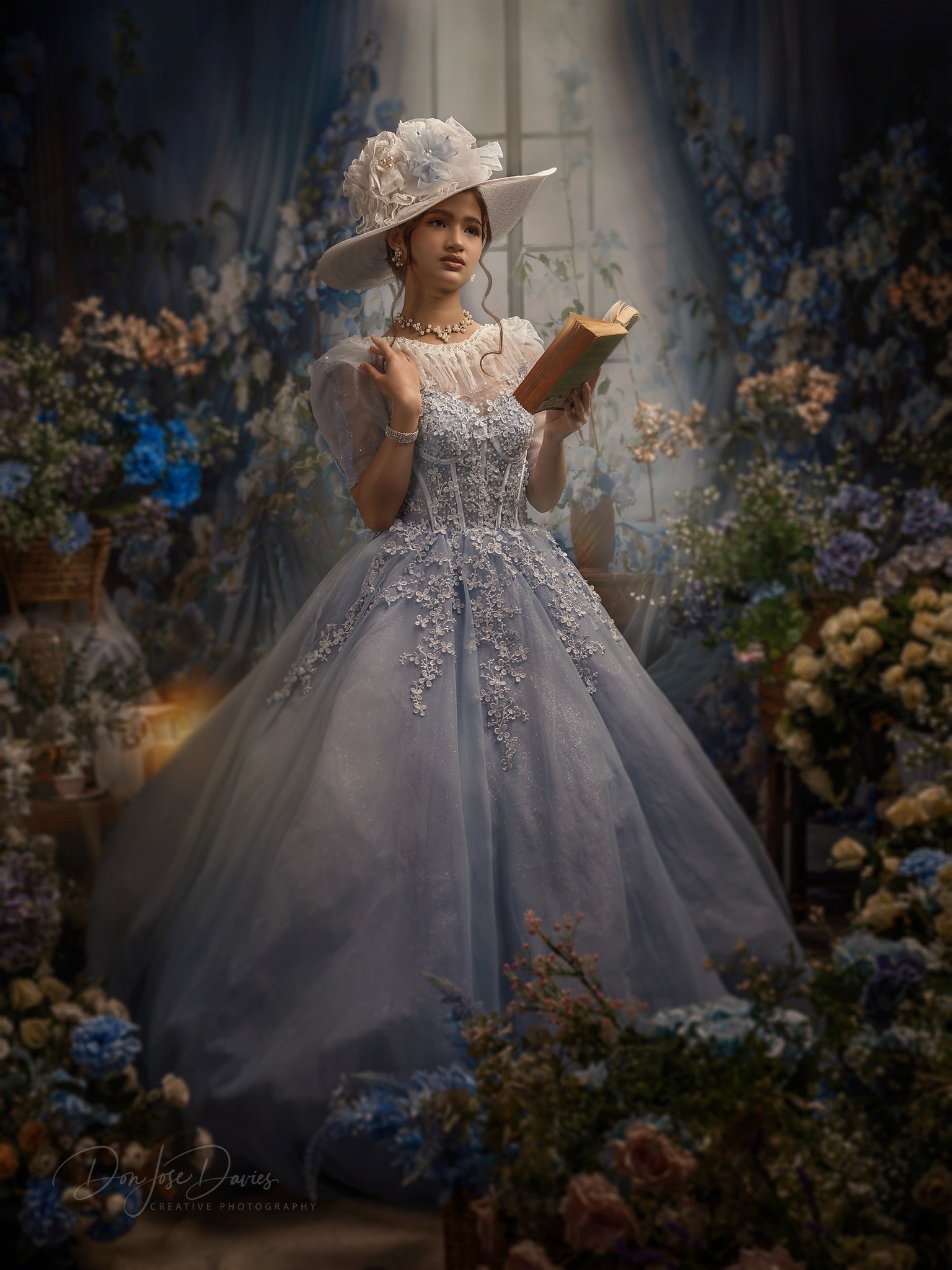 Kate Bleu Fleurs Rideau Fenêtre Chambre Toile de fond conçue par Emetselch - Kate Backdrop FR