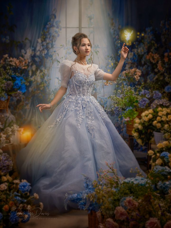 Kate Bleu Fleurs Rideau Fenêtre Chambre Toile de fond conçue par Emetselch - Kate Backdrop FR