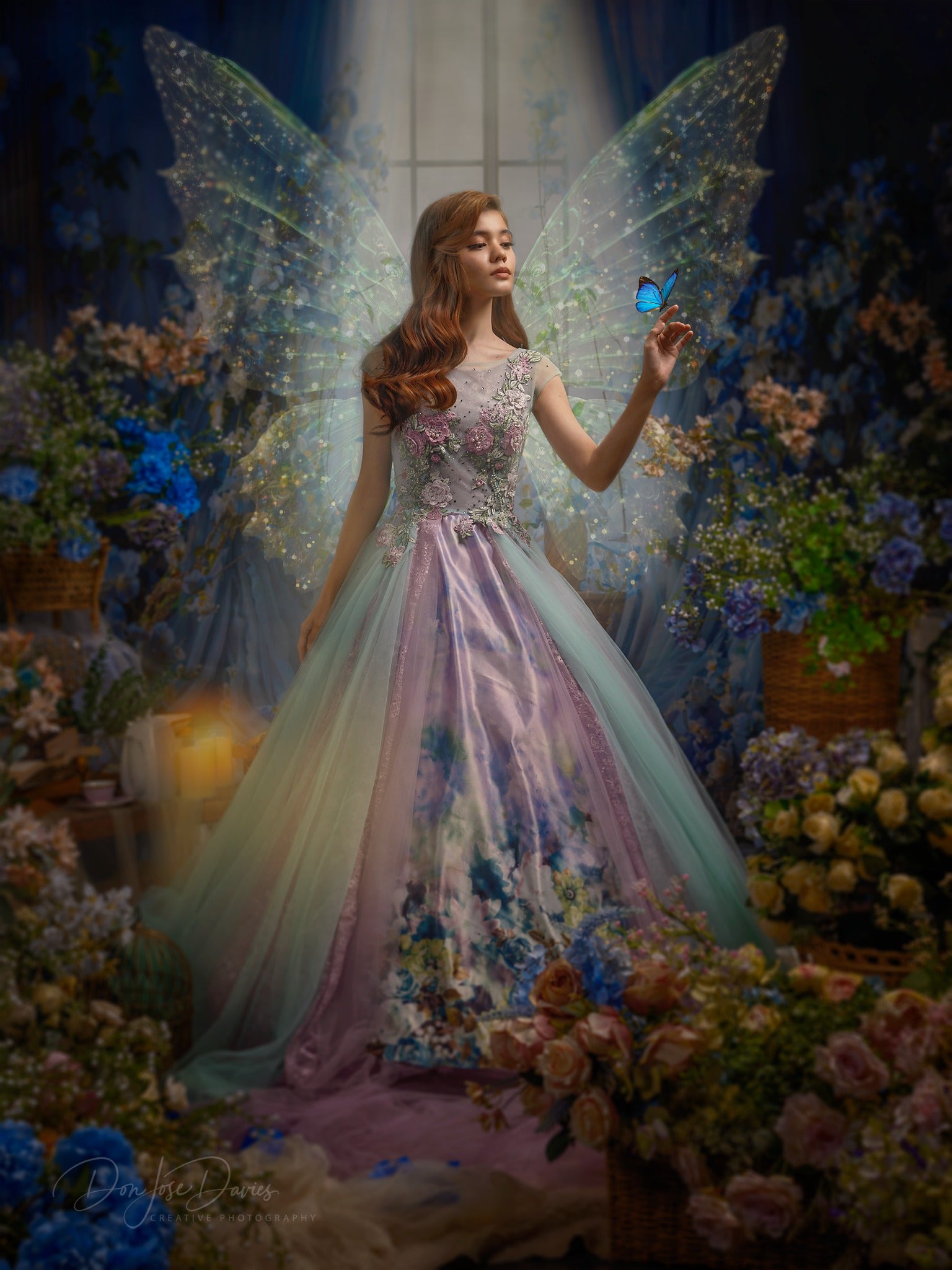 Kate Bleu Fleurs Rideau Fenêtre Chambre Toile de fond conçue par Emetselch - Kate Backdrop FR