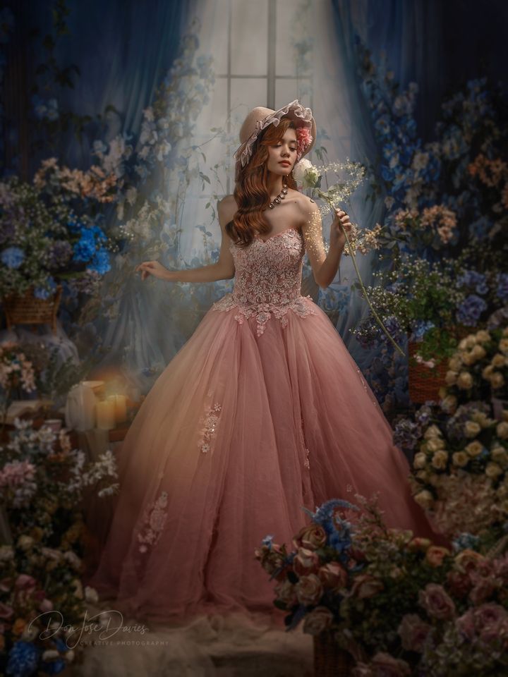 Kate Bleu Fleurs Rideau Fenêtre Chambre Toile de fond conçue par Emetselch - Kate Backdrop FR