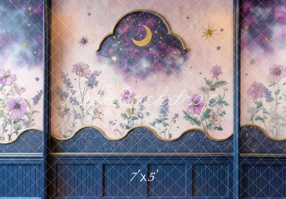 Kate Mur Rétro Fleurs Nuit Lune Toile de fond conçue par Mini MakeBelieve - Kate Backdrop FR