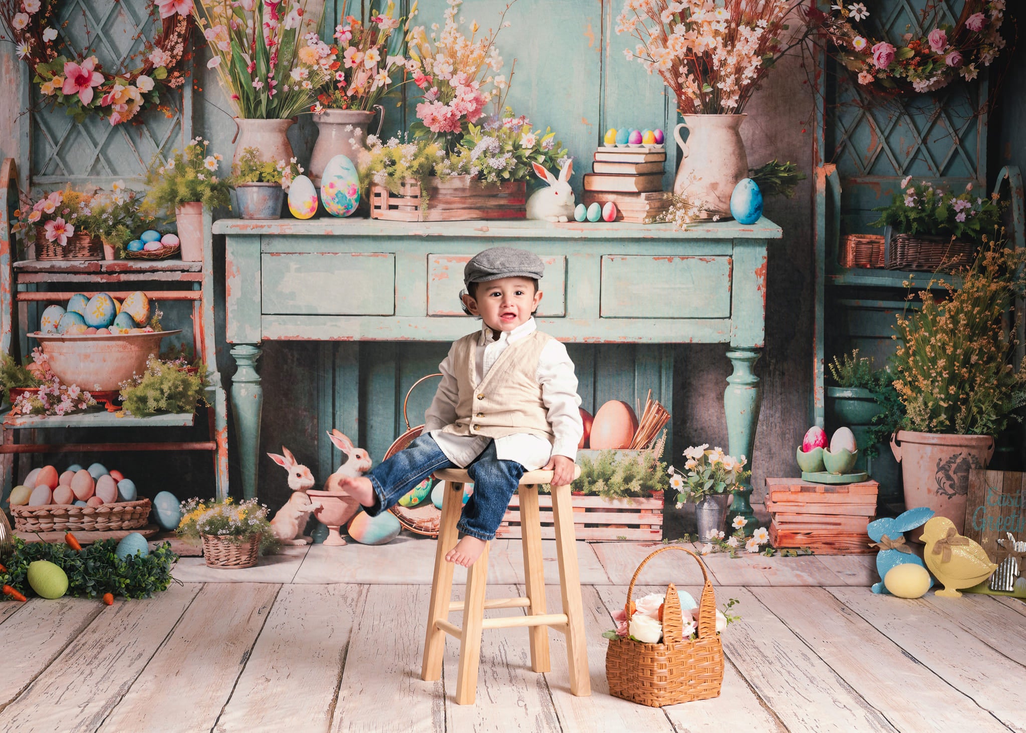 Kate Pâques Verdure Fleurs Lapin Œufs Toile de fond conçue par Emetselch - Kate Backdrop FR