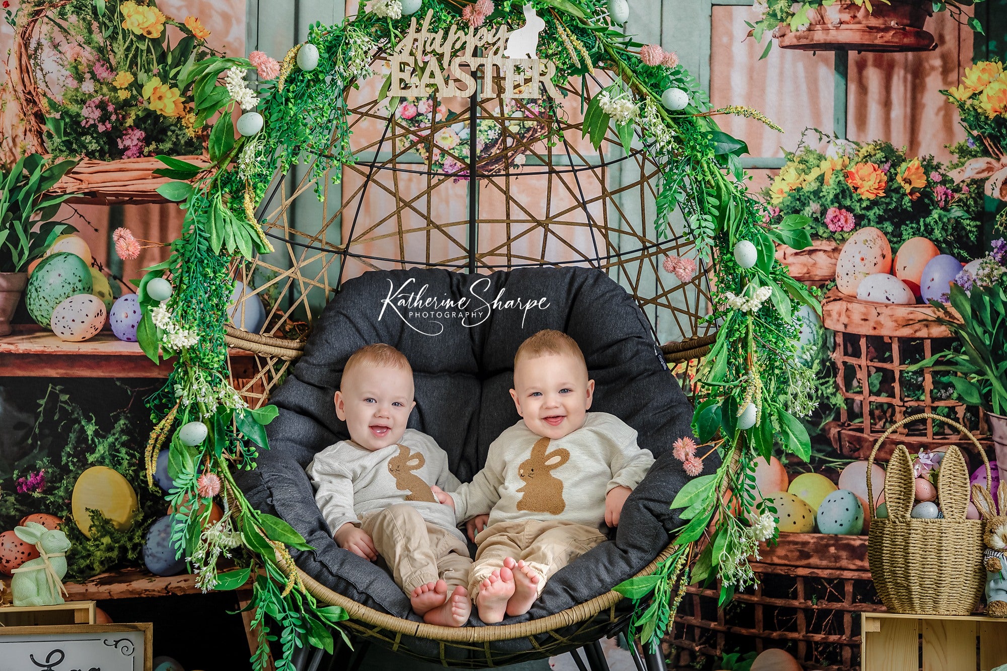 Kate Pâques Œufs Plantes vertes Lapin Chambre Toile de fond conçue par Emetselch - Kate Backdrop FR