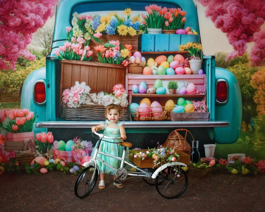 Kate Pâques Camion de Fleurs Oeufs colorés Toile de fond conçue par Emetselch - Kate Backdrop FR