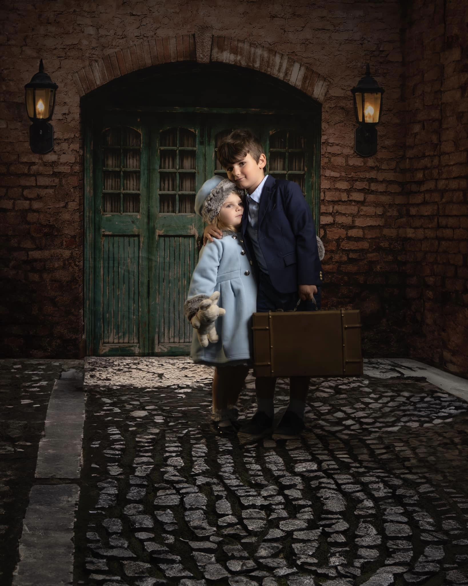 Kate Porte bleue Mur de briques Toile de fond pour la photographie - Kate Backdrop FR