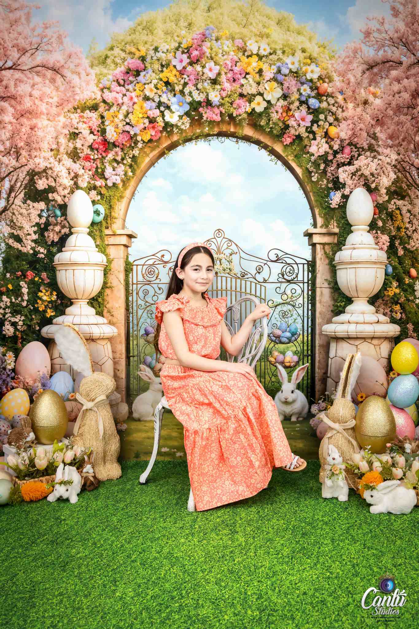 Kate Pâques Lapin Coloré Arche de fleurs Toile de fond conçue par Chain Photographie - Kate Backdrop FR