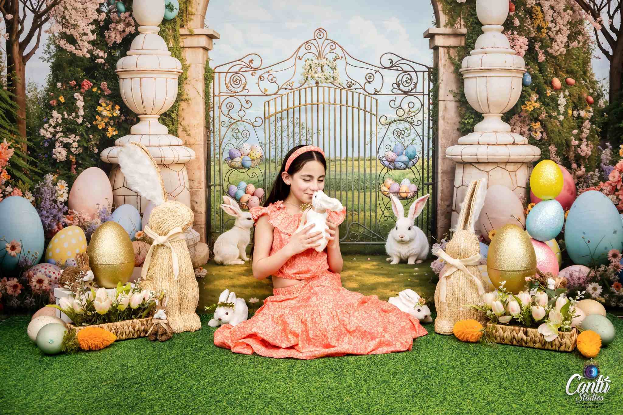 Kate Pâques Lapin Coloré Arche de fleurs Toile de fond conçue par Chain Photographie - Kate Backdrop FR