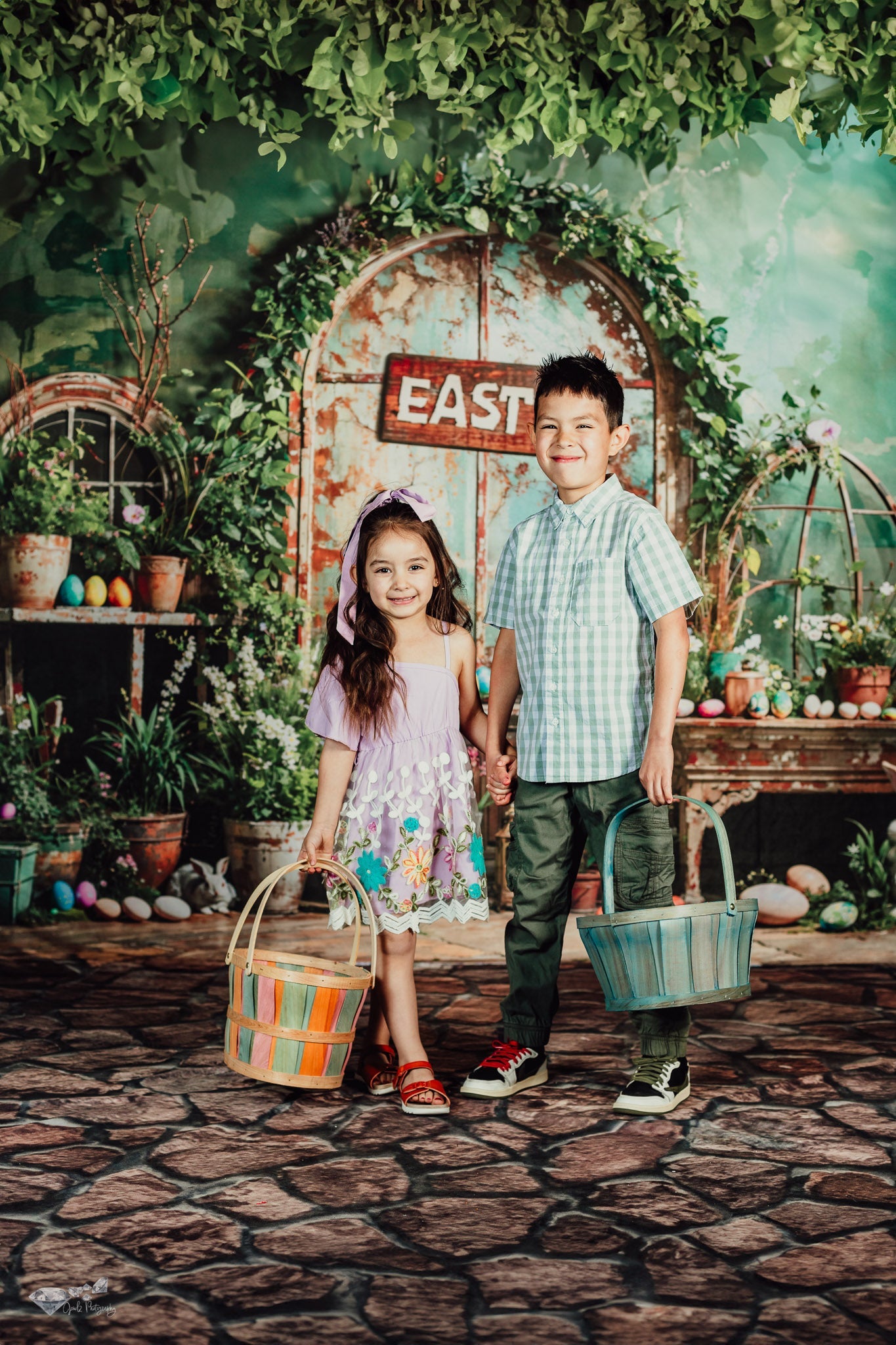 Kate Pâques Vert Plante Pierre Lapin Fenêtre Toile de fond en Laine conçue par Emetselch - Kate Backdrop FR