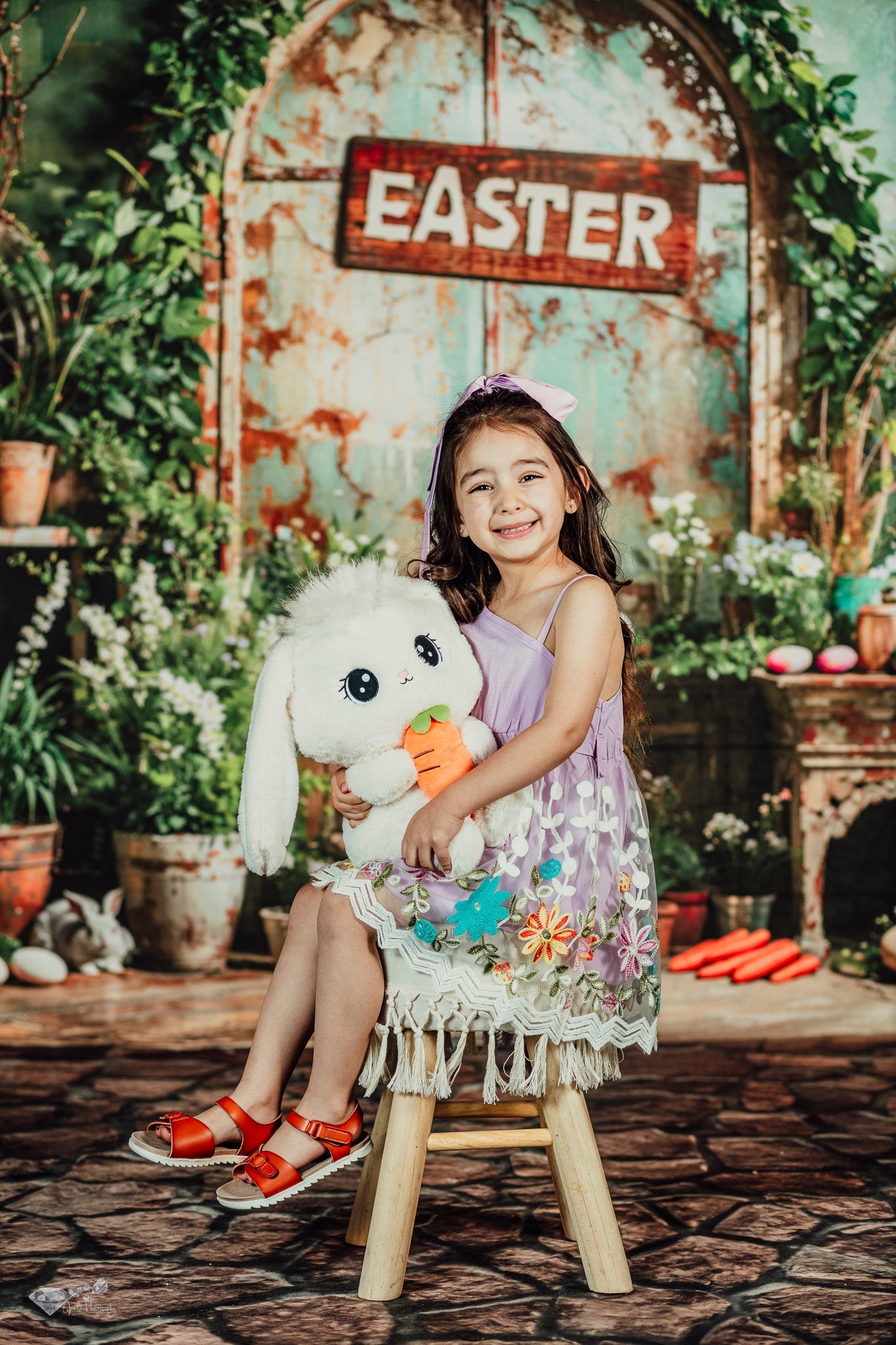 Kate Pâques Vert Plante Pierre Lapin Fenêtre Toile de fond en Laine conçue par Emetselch - Kate Backdrop FR