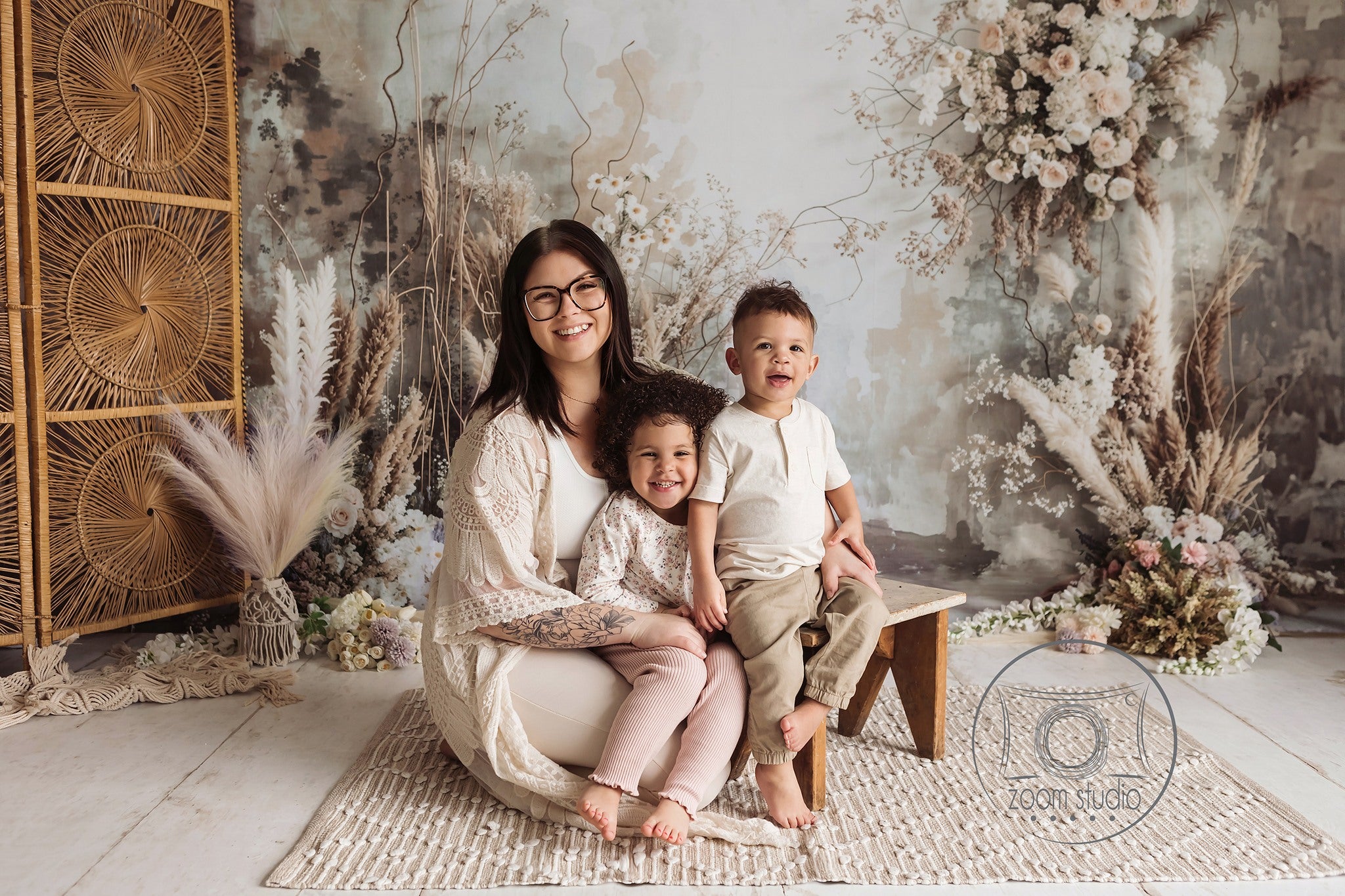 Kate Bohème Art abstrait Fleur Roseau Gris clair Toile de fond conçue par Emetselch - Kate Backdrop FR