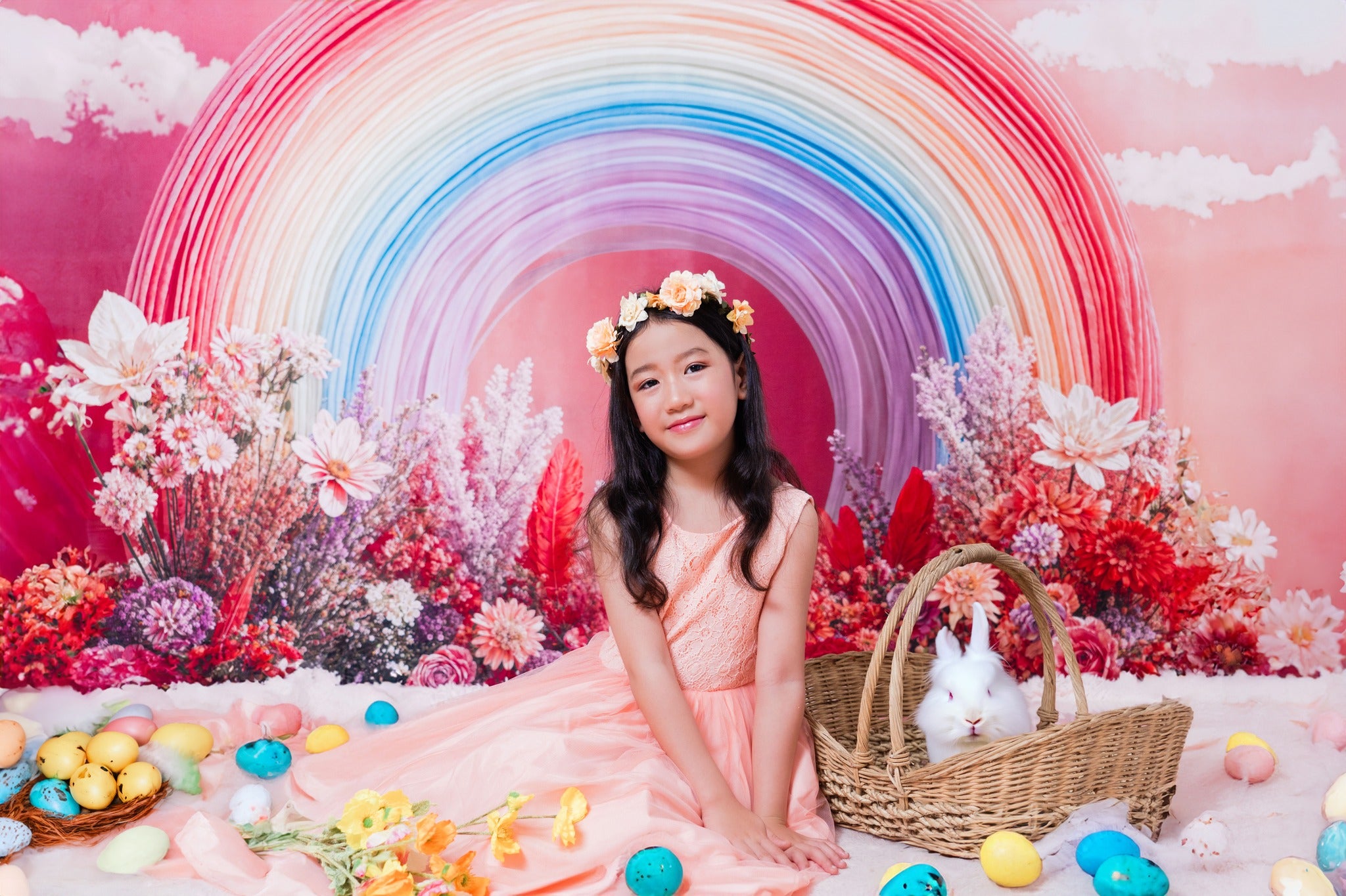 Kate Macarons Arc-en-ciel Fleurs Rose Toile de fond conçue par Chain Photographie - Kate Backdrop FR