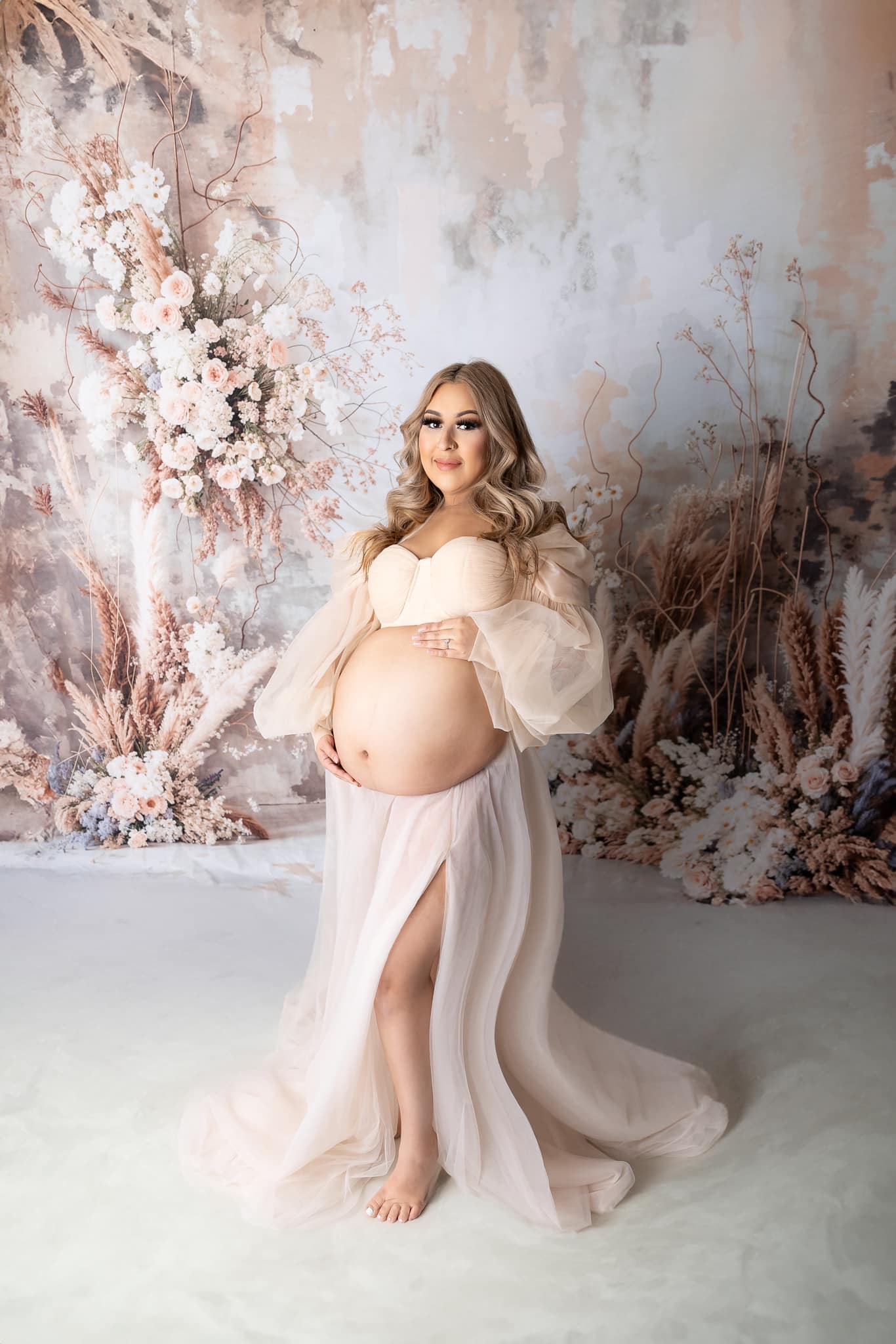 Kate Bohème Art abstrait Fleur Roseau Gris clair Toile de fond conçue par Emetselch - Kate Backdrop FR