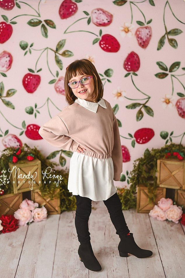 Kate Cake smash Aquarelle Fraises Été Toile de fond conçu par Mandy Ringe - Kate Backdrop FR