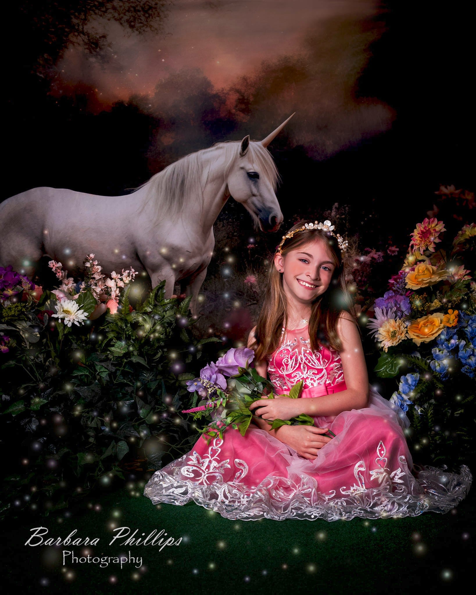 Kate Licorne magique Fleurs Toile de fond Conçu par Patty Robert - Kate Backdrop FR