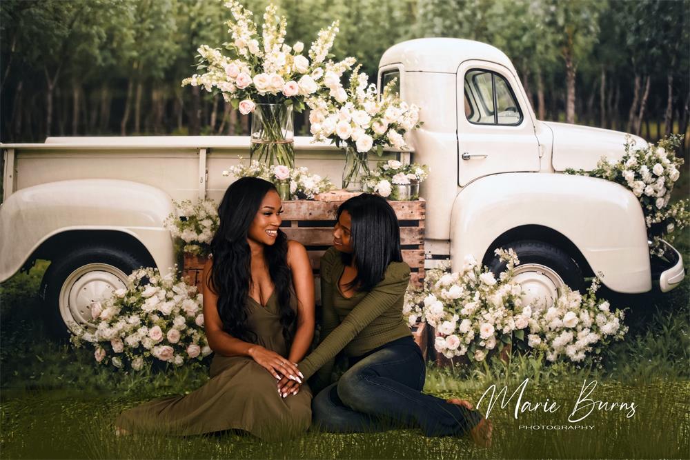 Kate Printemps Fleurs blanches Camion Toile de fond conçue par Chain Photographie - Kate Backdrop FR
