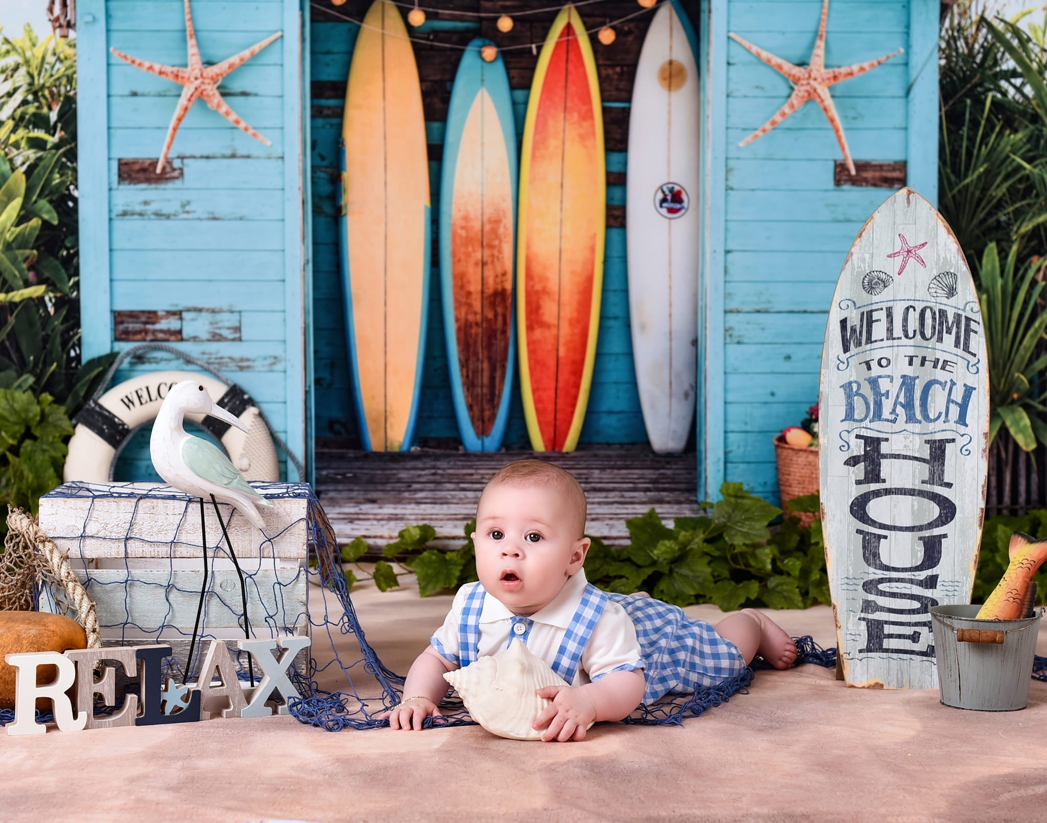 Kate Été Mer Plage Planche de surf Magasin Toile de fond conçue par Chain Photographie - Kate Backdrop FR