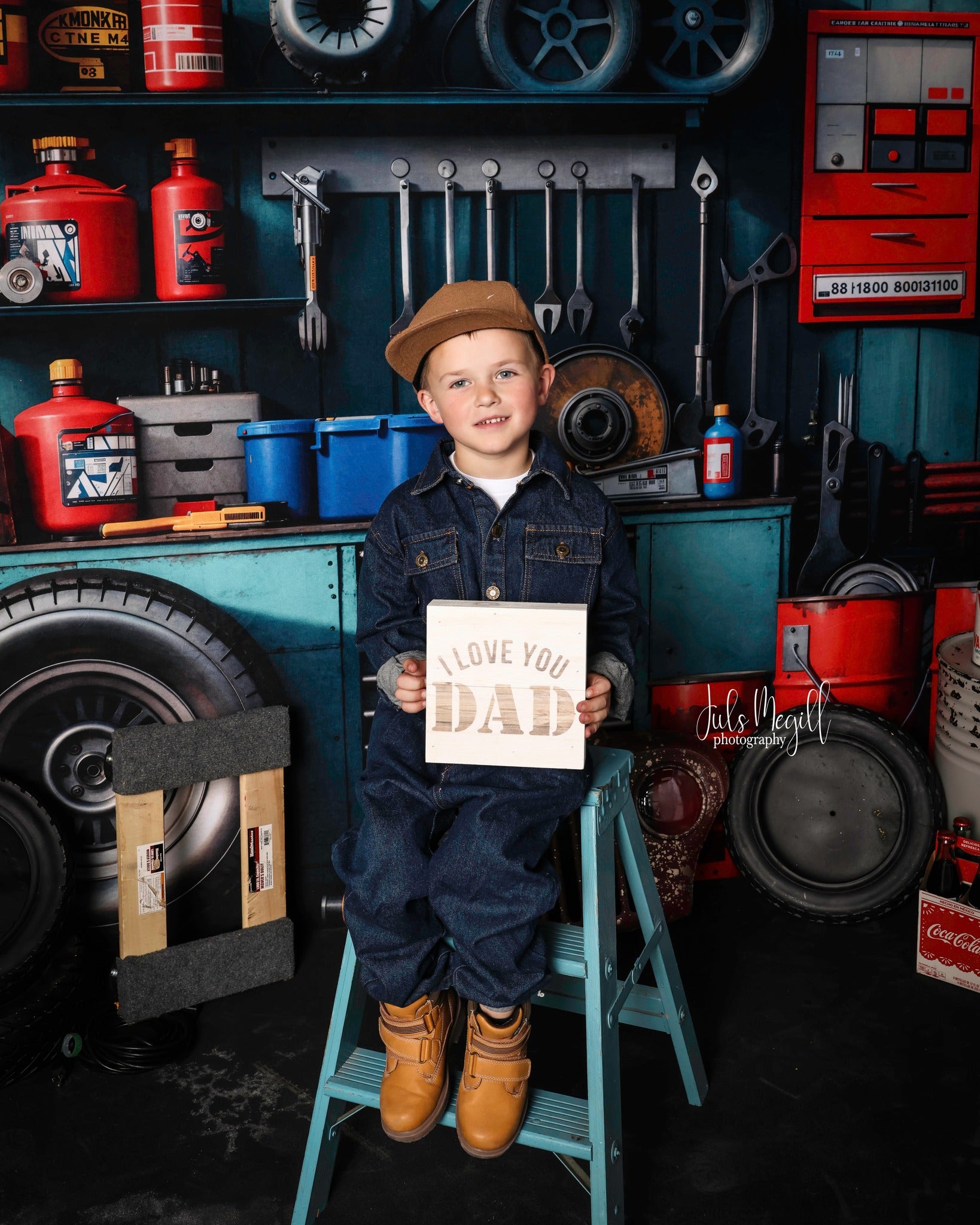 Kate Bleu d'encre Garage Métal Pneu Fenêtre Ensemble de chambre (8pix8pi&10pix8pi&8pix10pi) - Kate Backdrop FR