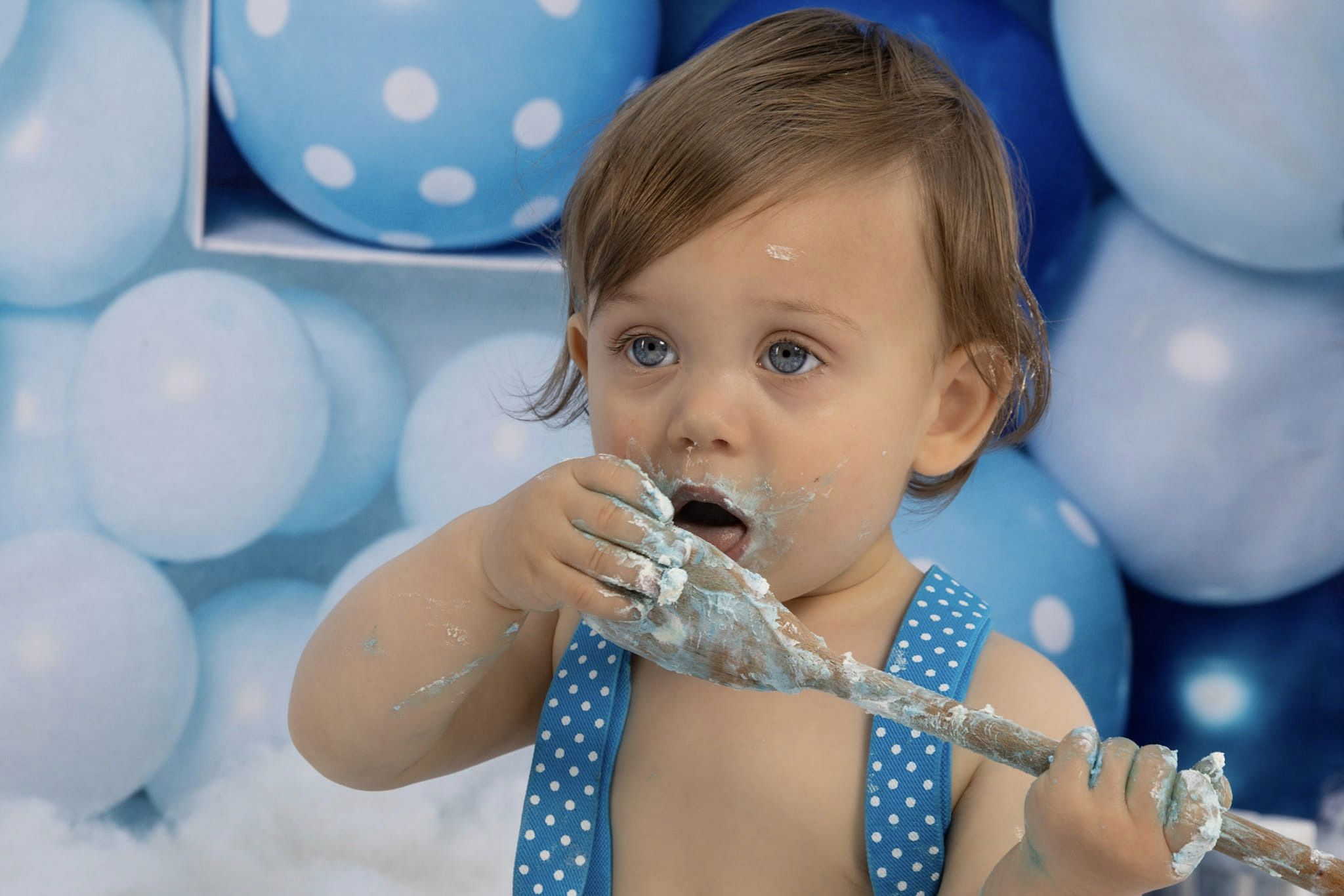 Kate Ballons Bleu 1er Anniversaire Enfant Toile de fond conçu par Kerry Anderson - Kate Backdrop FR