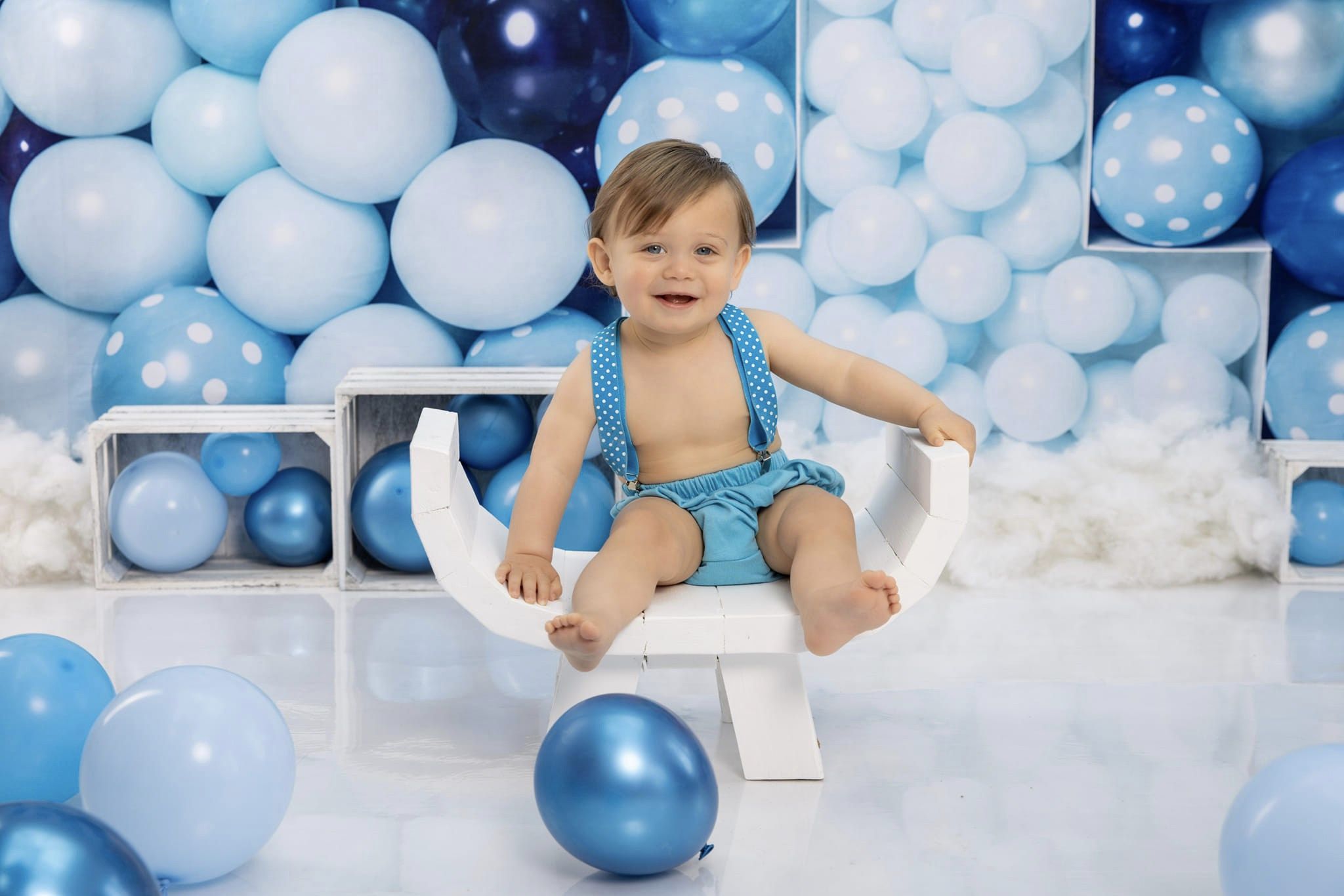 Kate Ballons Bleu 1er Anniversaire Enfant Toile de fond conçu par Kerry Anderson - Kate Backdrop FR