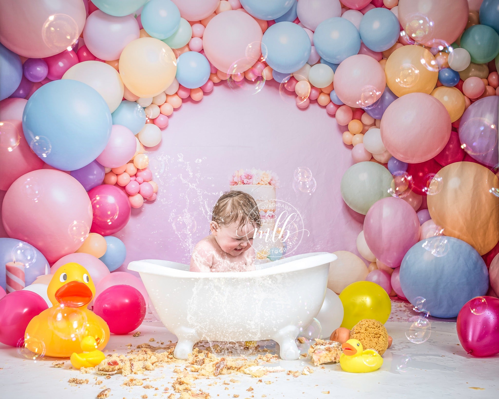 Kate Anniversaire Rose Ballons Gâteau Cake smash Toile de fond conçue par Chain Photographie - Kate Backdrop FR