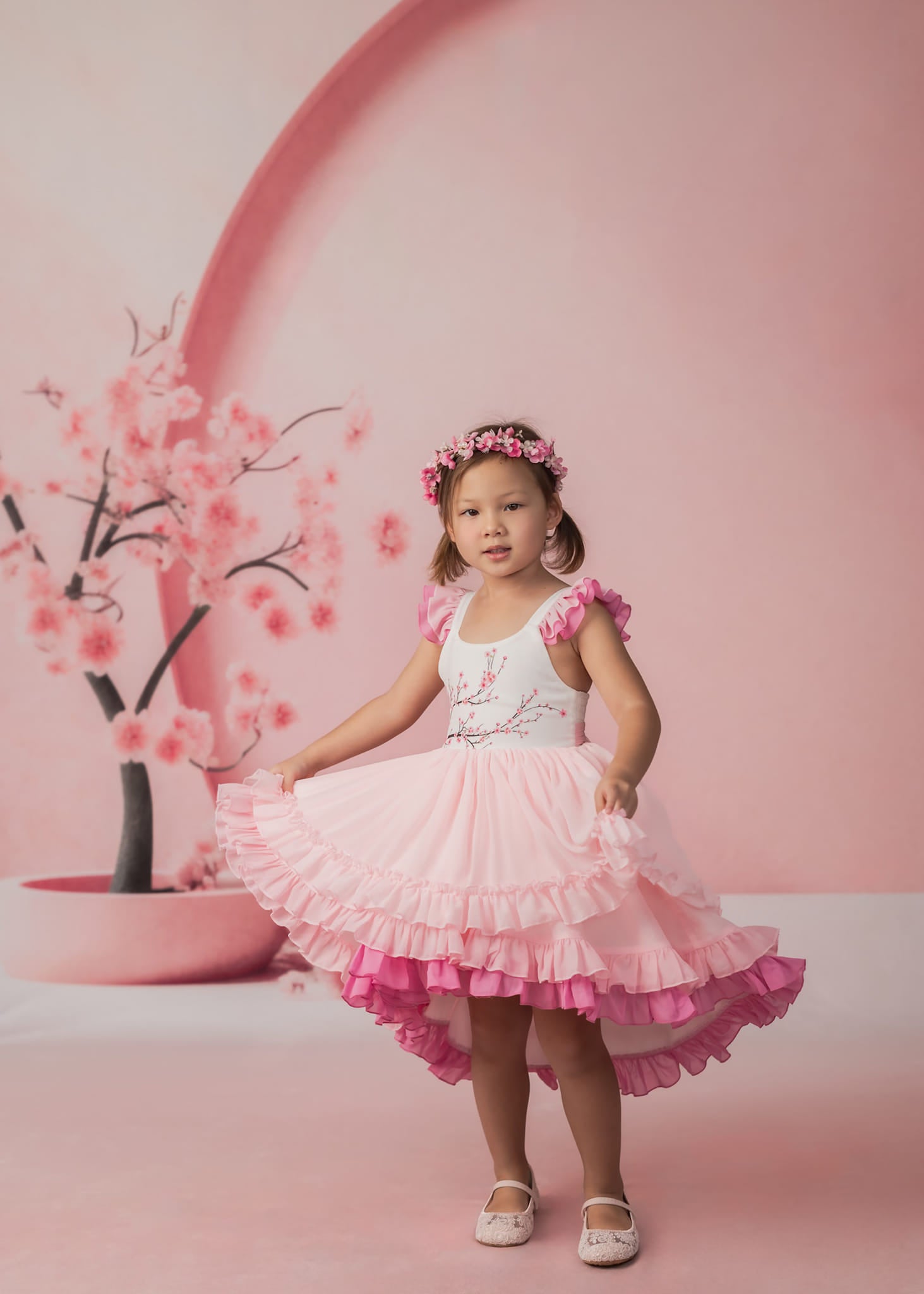 Kate Sweep Mur-à-Sol Fleur de cerisier Rose Arche Printemps Toile de fond conçue par Happy Squirrel Design - Kate Backdrop FR