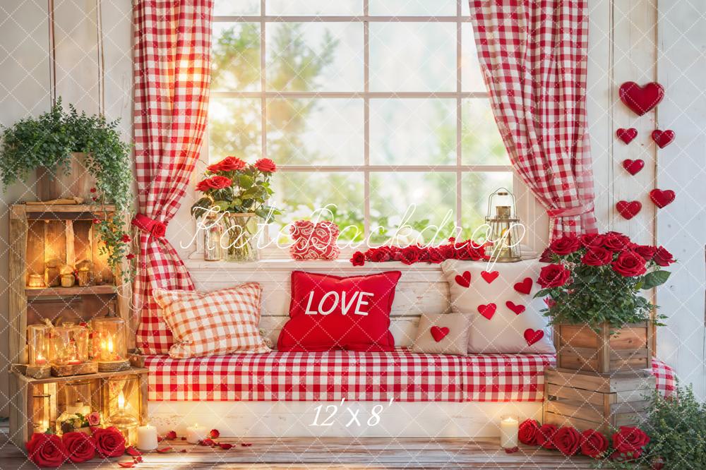 Kate Saint Valentin Fenêtre Rideaux Cœurs Toile de fond en Laine conçue par Emetselch