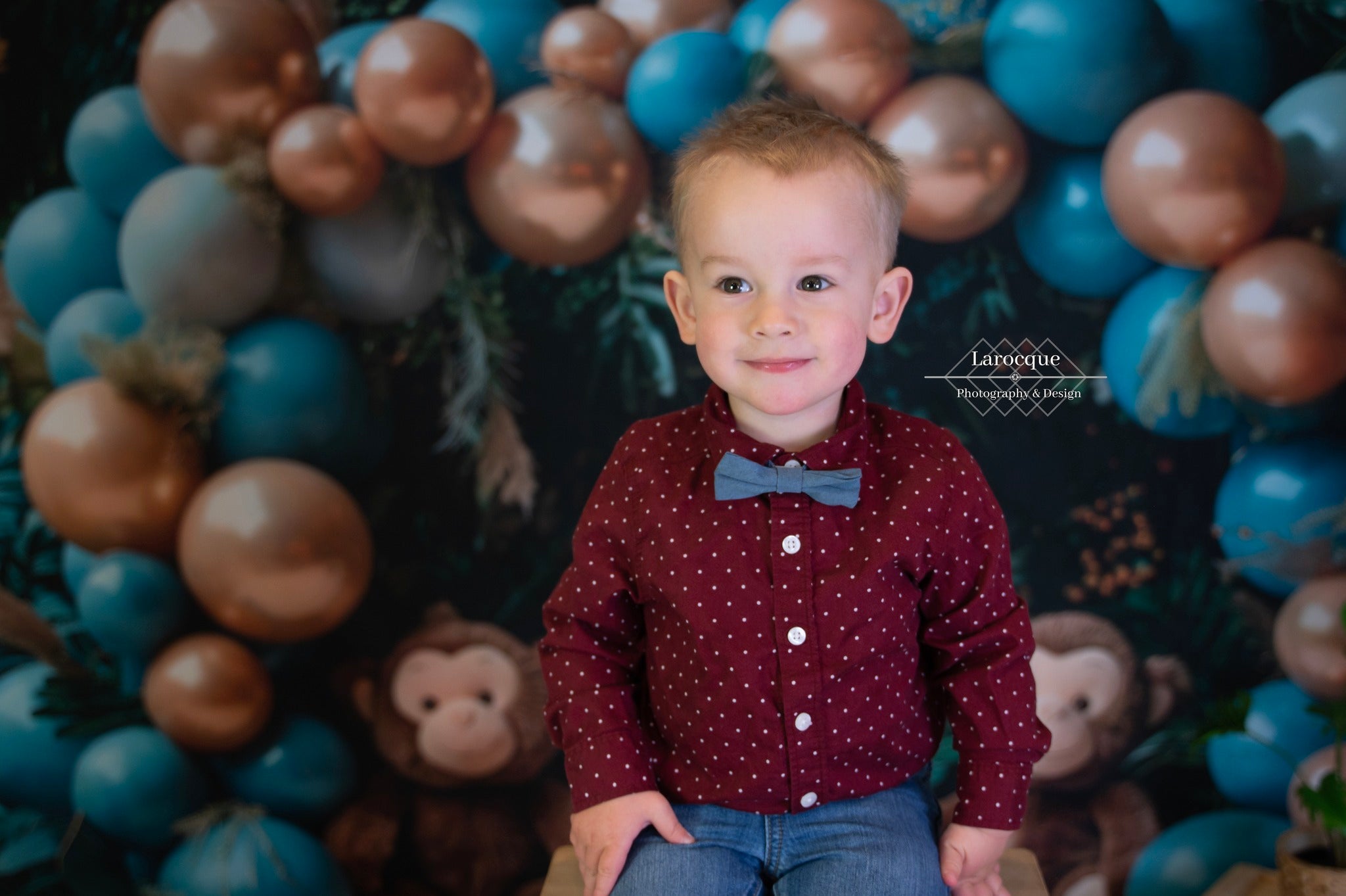 Kate Bleu Singes Forêt Ballons Toile de fond conçue par Mini MakeBelieve - Kate Backdrop FR