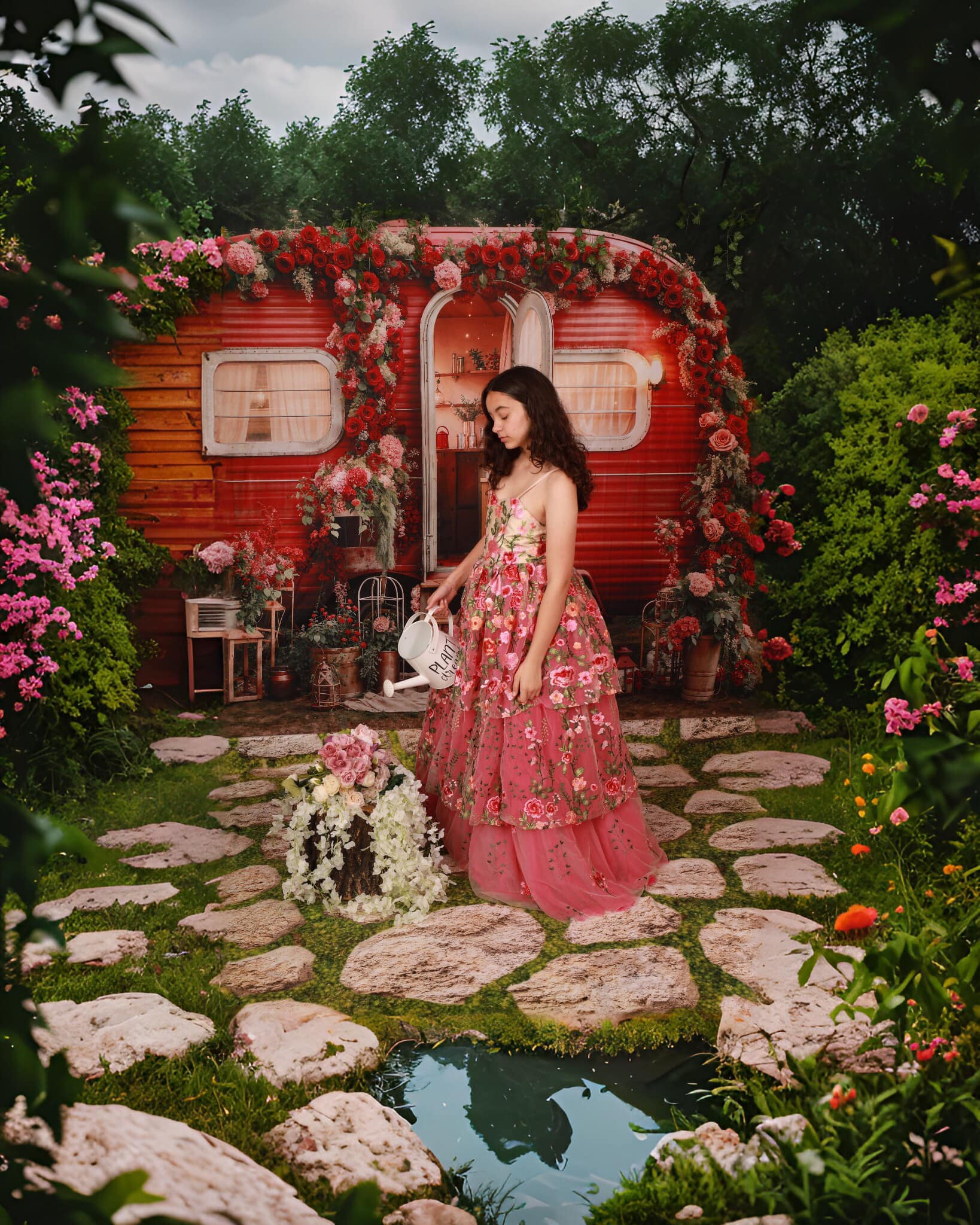 Kate Saint Valentin Fleurs Maison extérieure Toile de fond conçue par Emetselch - Kate Backdrop FR