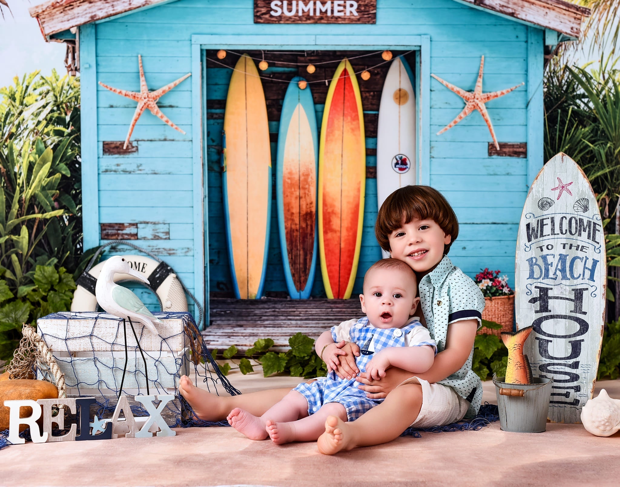 Kate Été Mer Plage Planche de surf Magasin Toile de fond conçue par Chain Photographie - Kate Backdrop FR