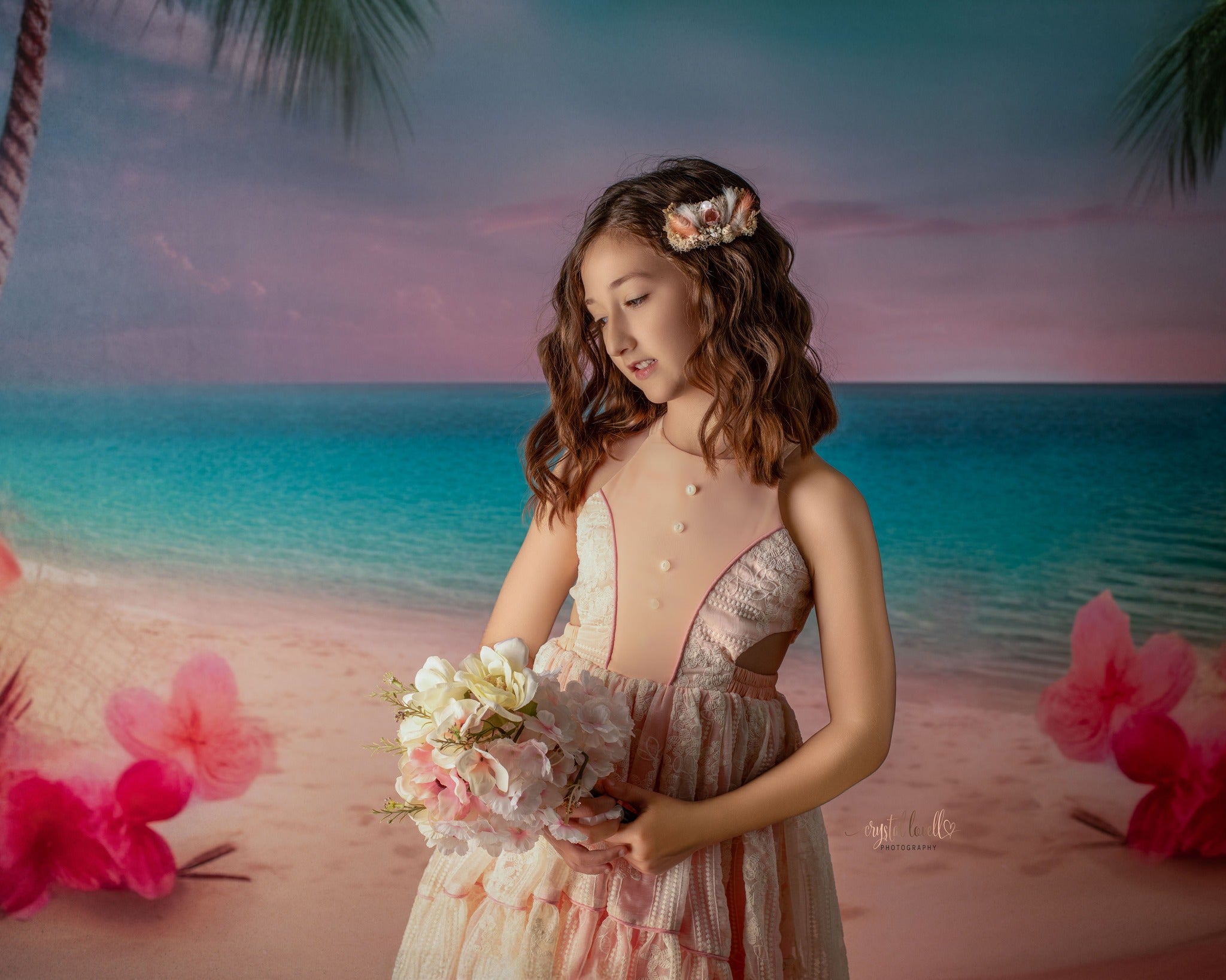 Kate Été Mer Plage de sable Rose Toile de fond conçue par Chain Photographie - Kate Backdrop FR
