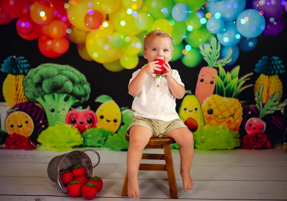 Kate Heureux Fruits et Légumes Ballon Coloré Toile de fond conçue par Mandy Ringe - Kate Backdrop FR