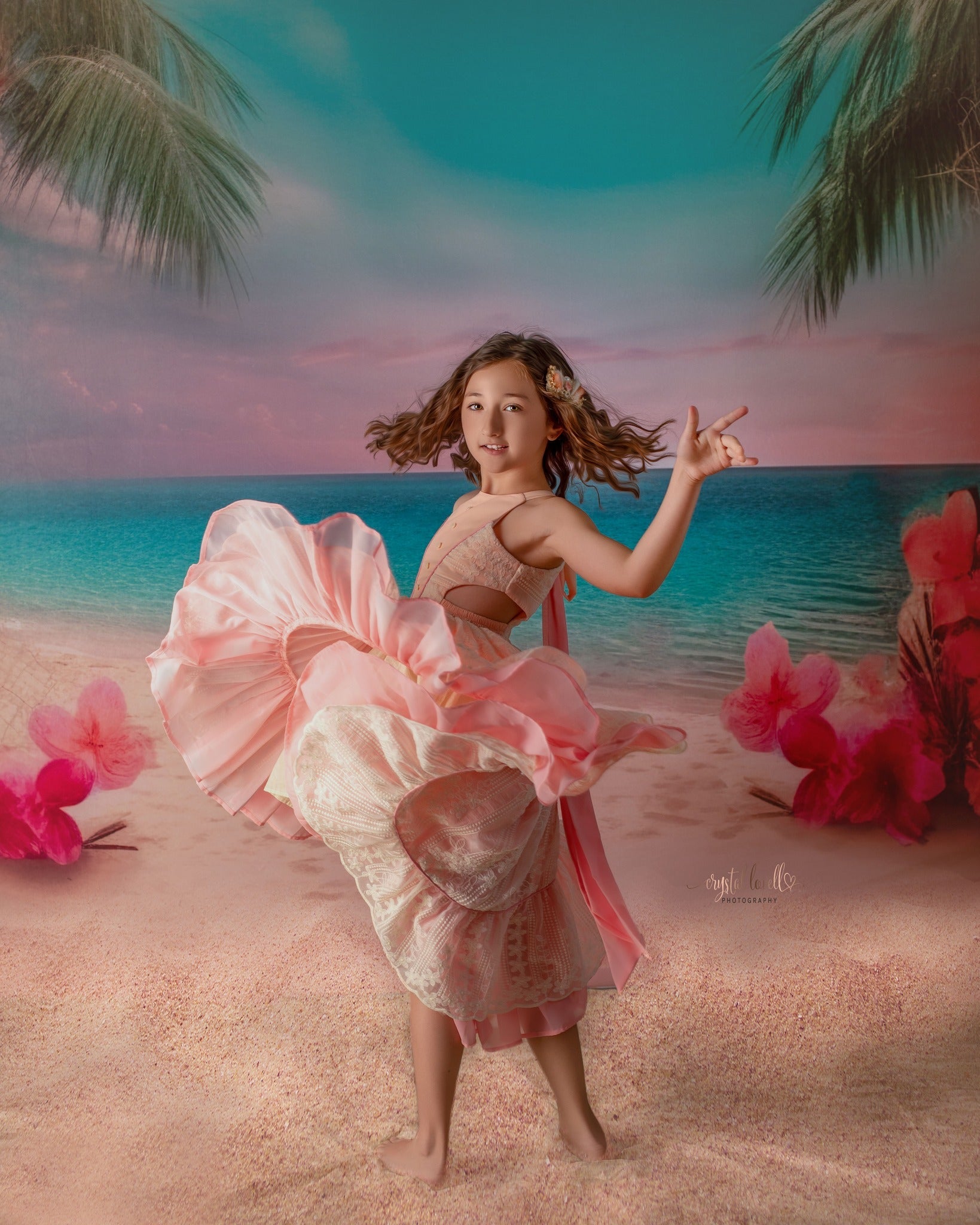Kate Été Mer Plage de sable Rose Toile de fond conçue par Chain Photographie - Kate Backdrop FR