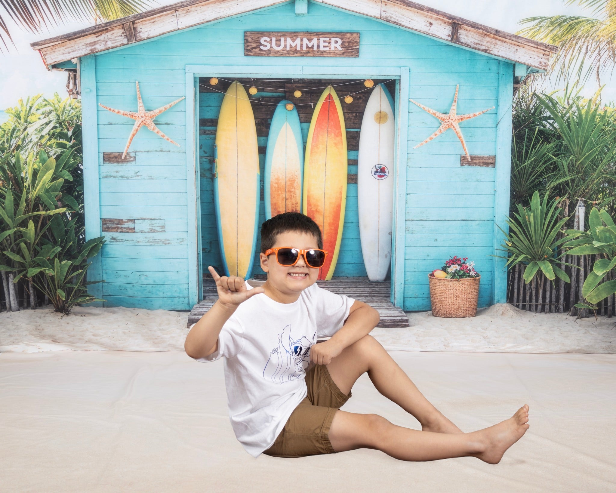 Kate Été Mer Plage Planche de surf Magasin Toile de fond conçue par Chain Photographie - Kate Backdrop FR