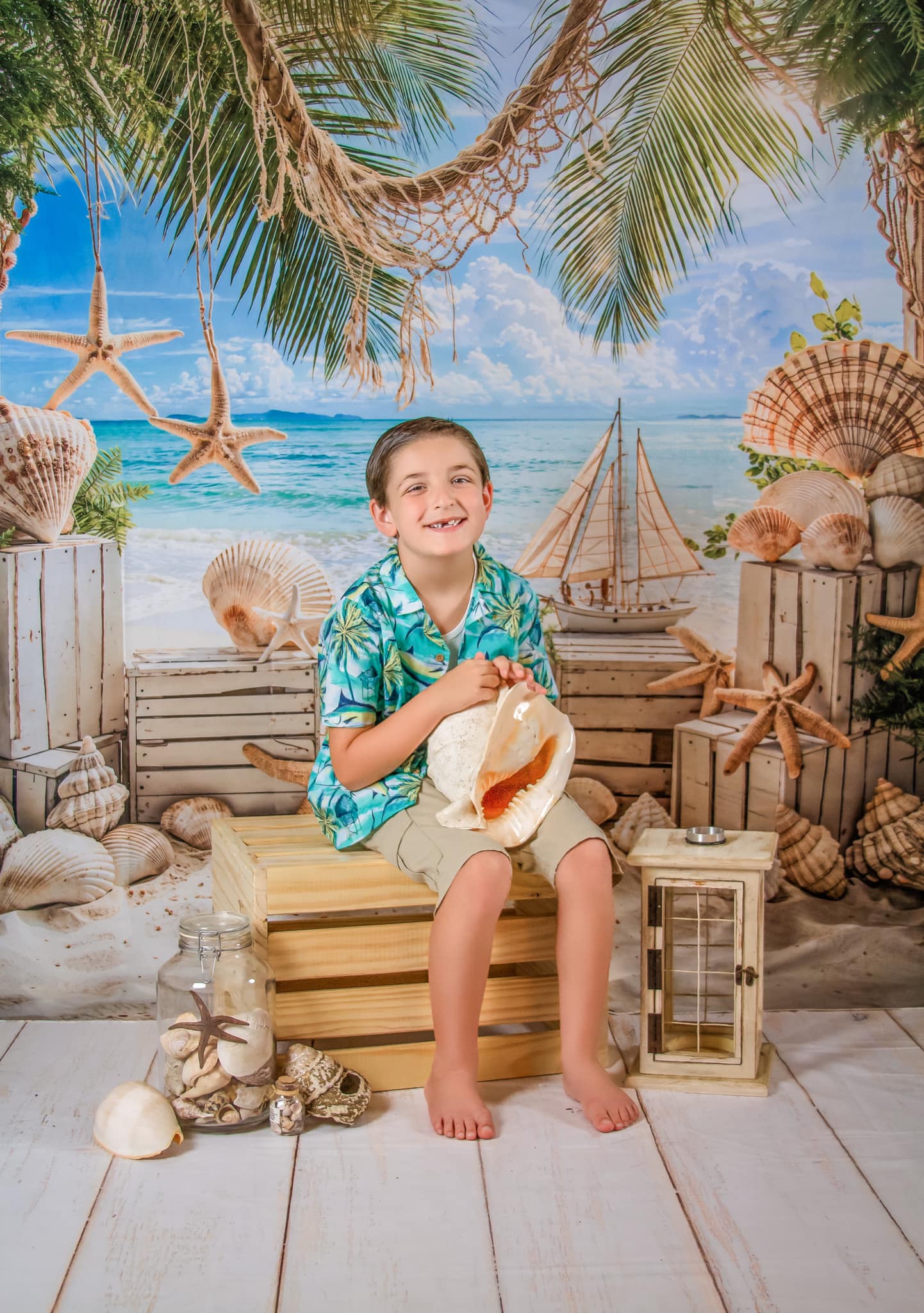 Kate Été Mer Plage Voilier Coquille Sable Toile de fond conçue par Emetselch - Kate Backdrop FR